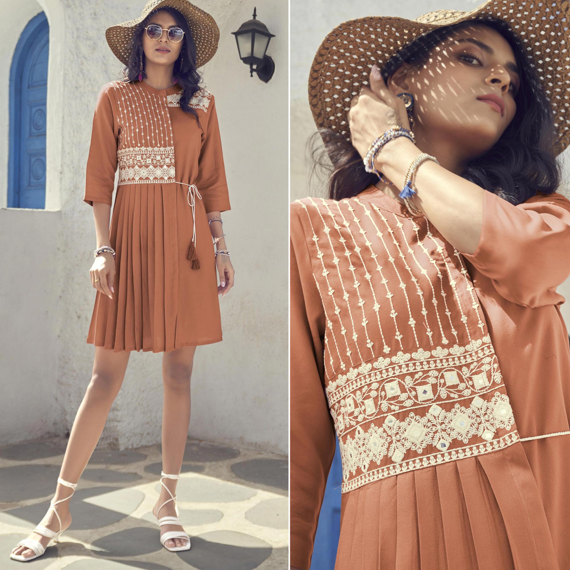 Rust Embroidered Rayon Tunic
