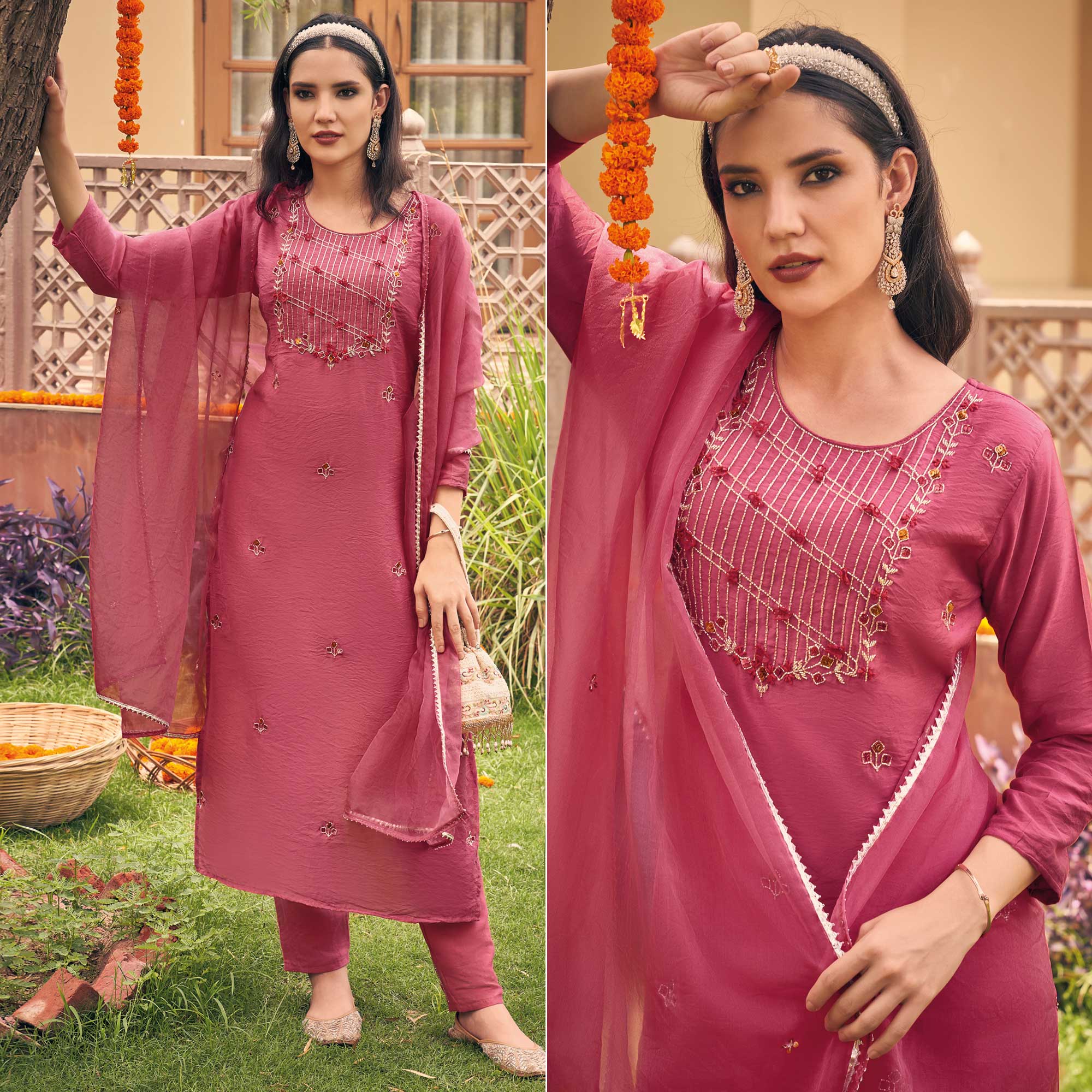 Pink Embellished Viscose Salwar Suit