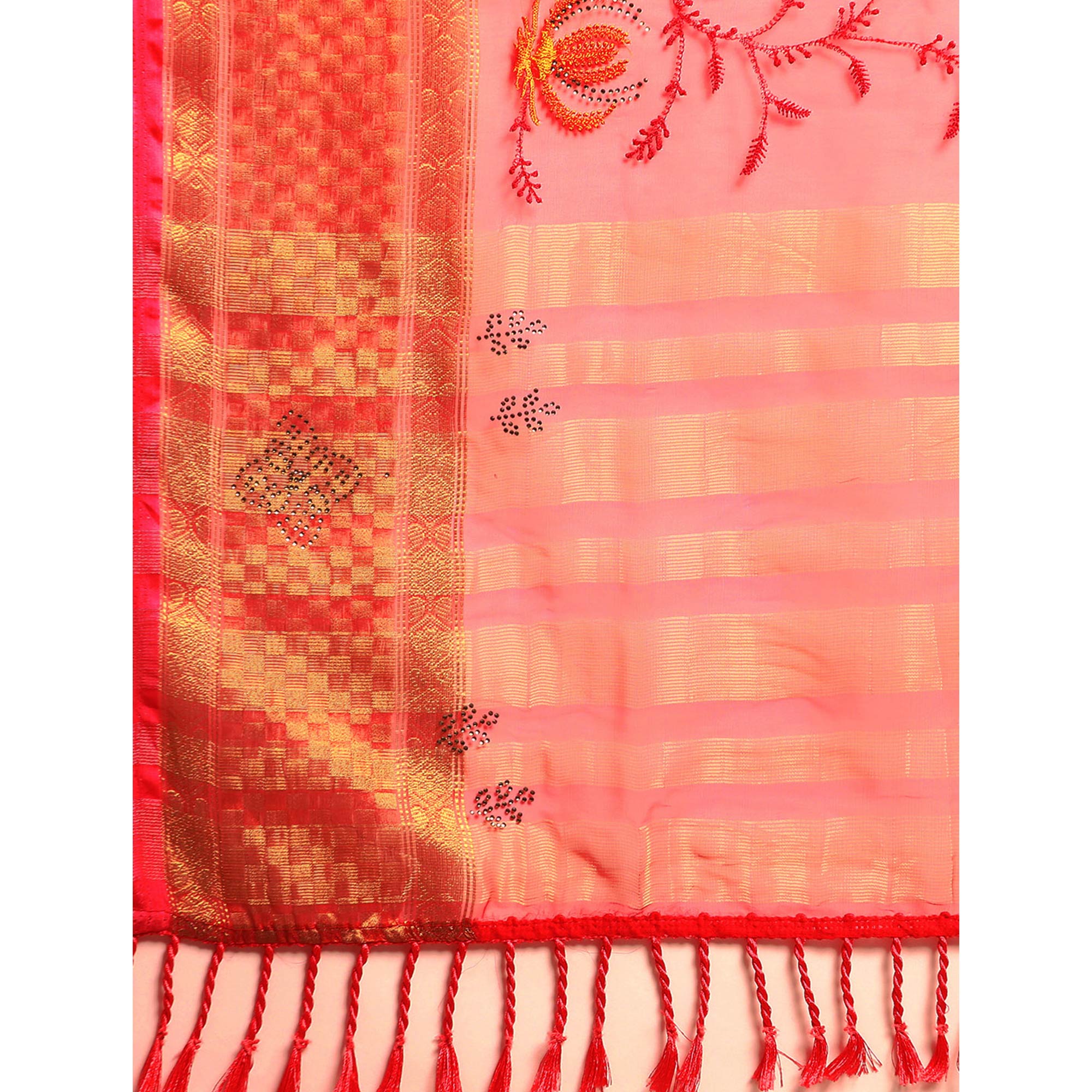 Pink Floral Embroidered Organza Saree