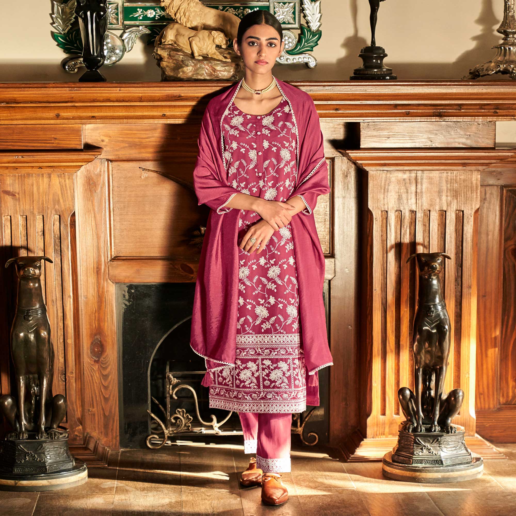 Pink Lucknowi Embroidered Modal Salwar Suit