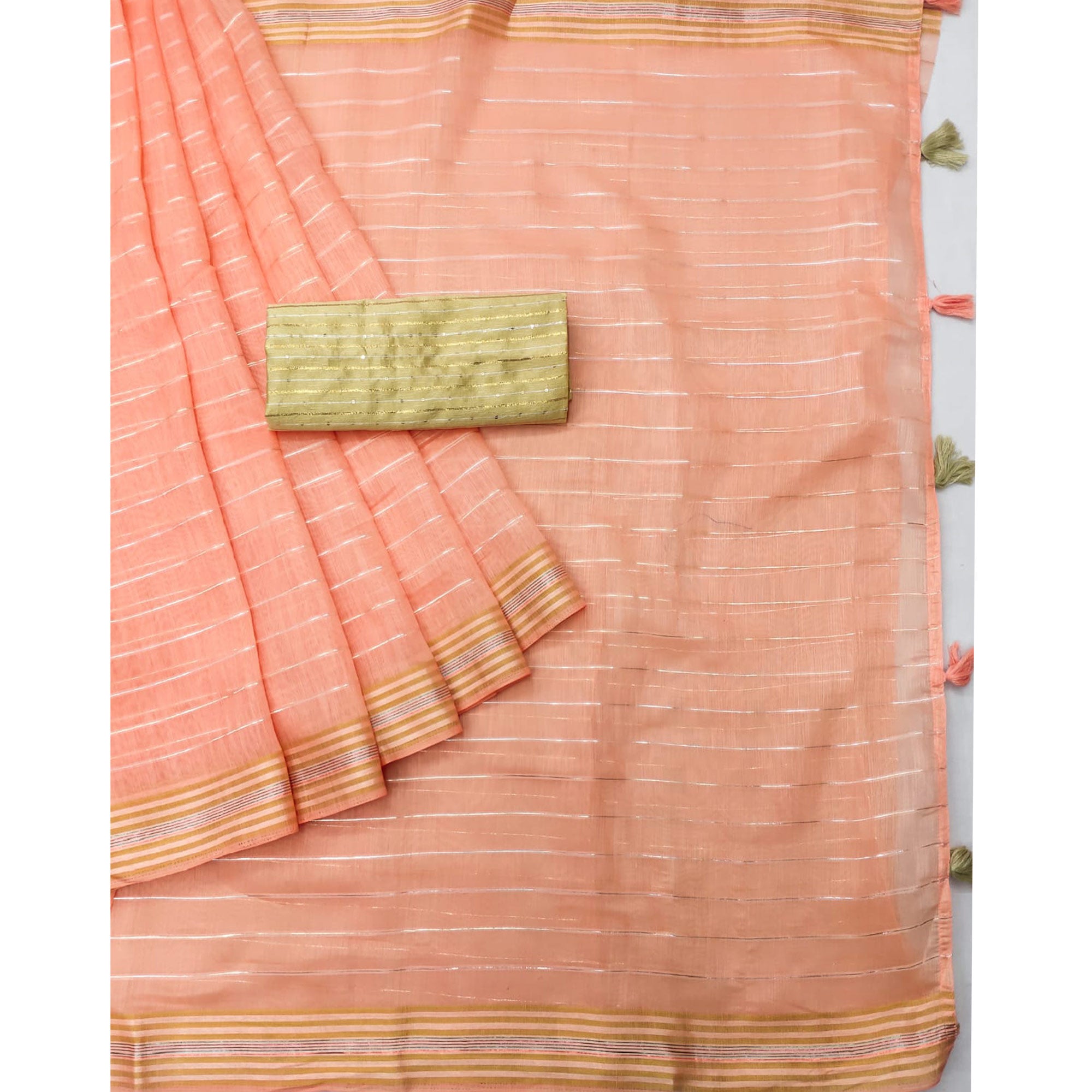 Peach Woven Linen Saree