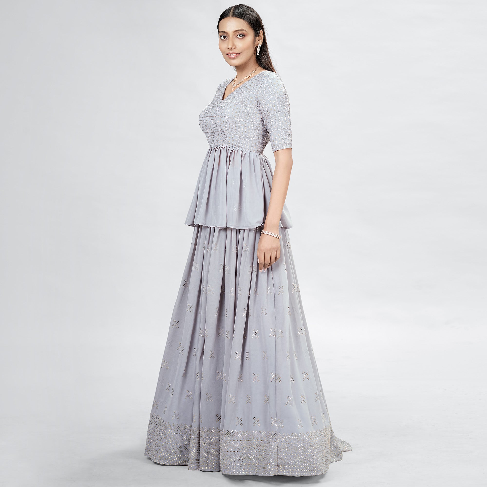 Grey Embellished With Embroidered Georgette Lehenga Choli