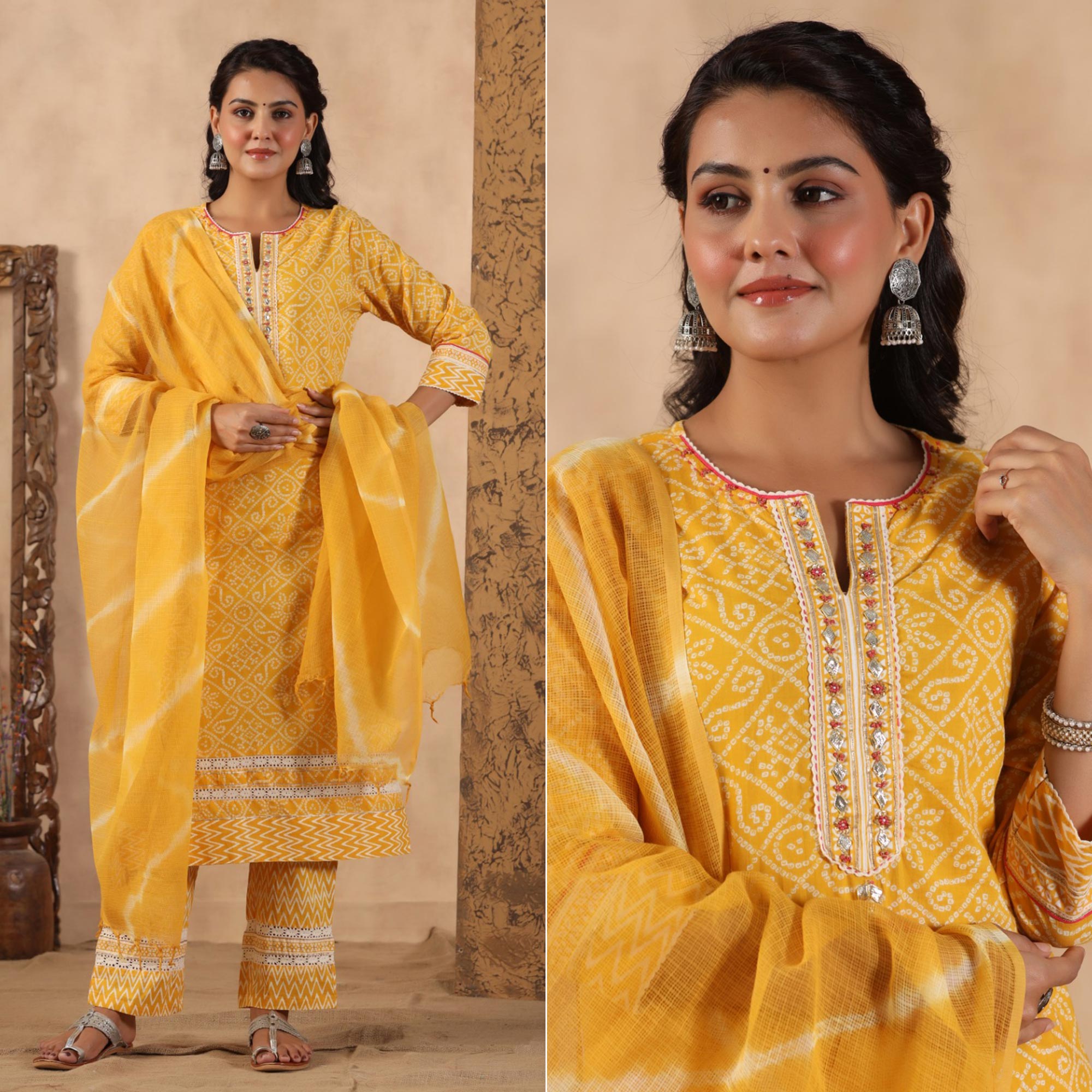 Yellow Bandhani Printed Pure Cotton Suit