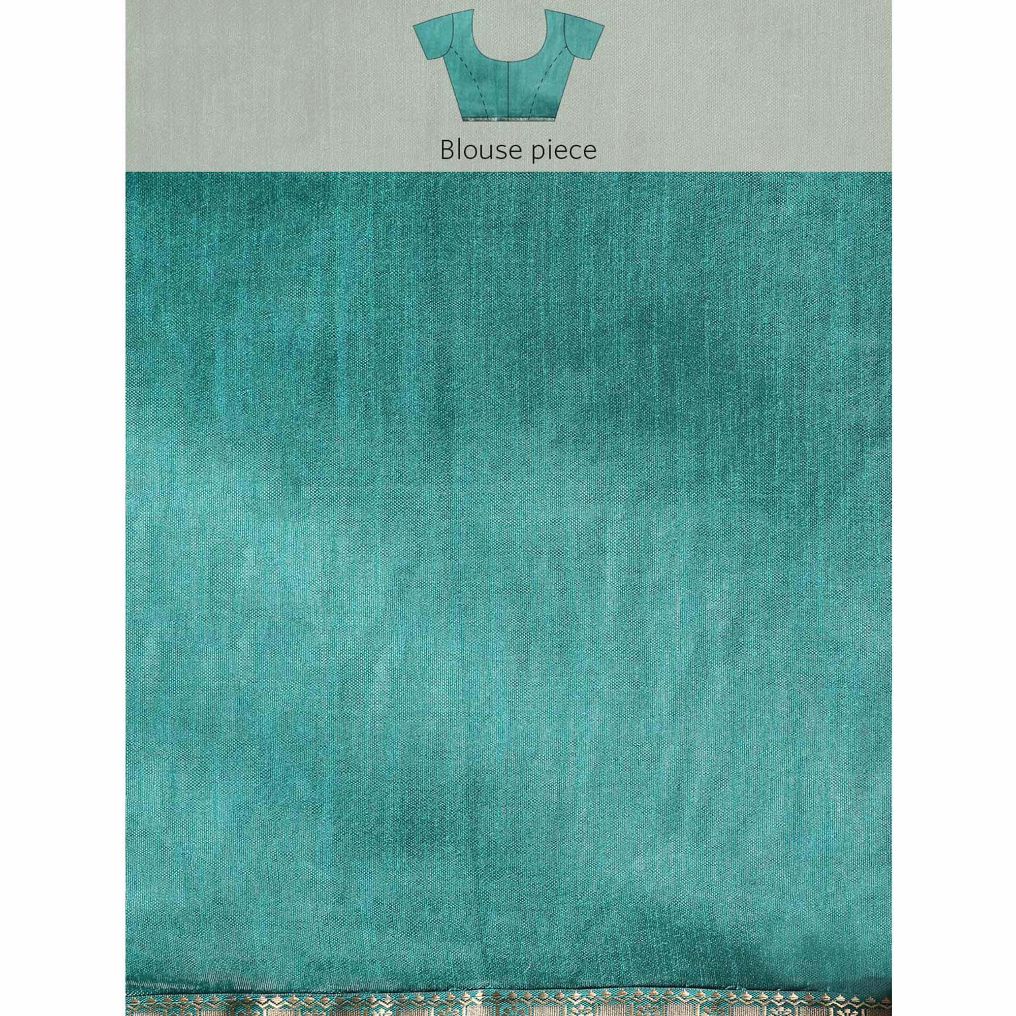 Turquoise Green Bandhani Foil Printed Zomato Saree With Tassels