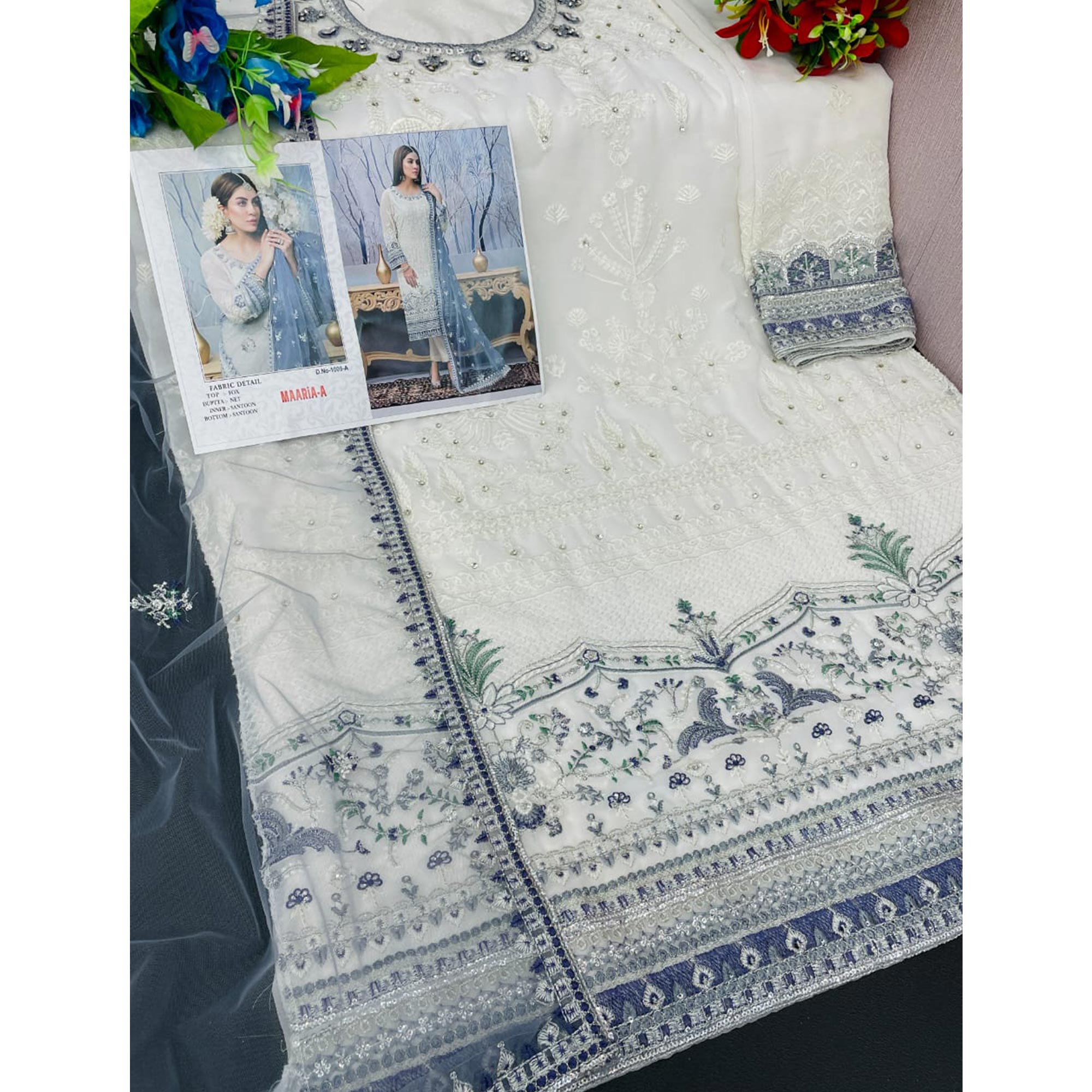 White Embroidered Georgette Pakistani Suit