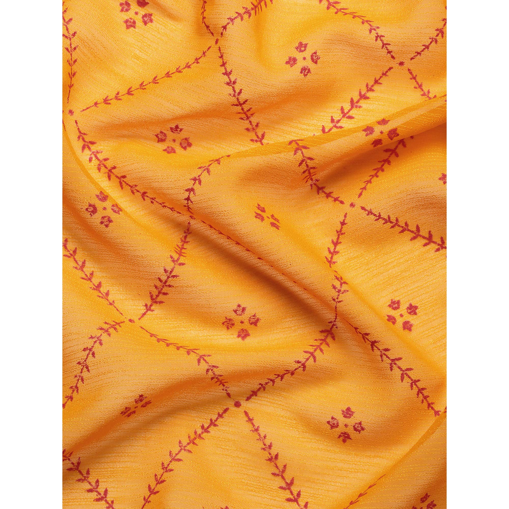 Yellow Floral Foil Printed Zomato Saree