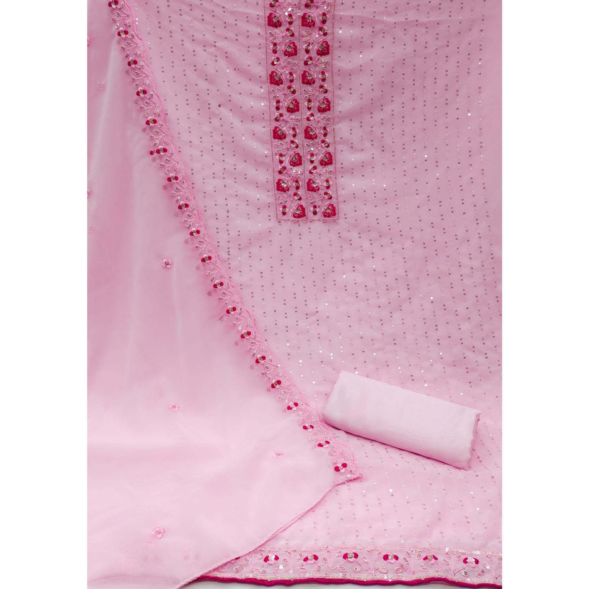 Pink Sequins Embroidered Georgette Dress Material