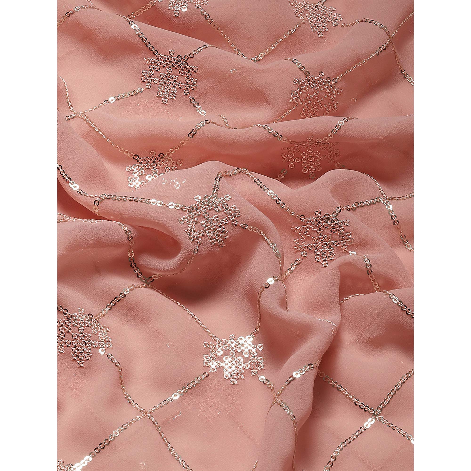 Peach Sequins Embroidered Georgette Saree