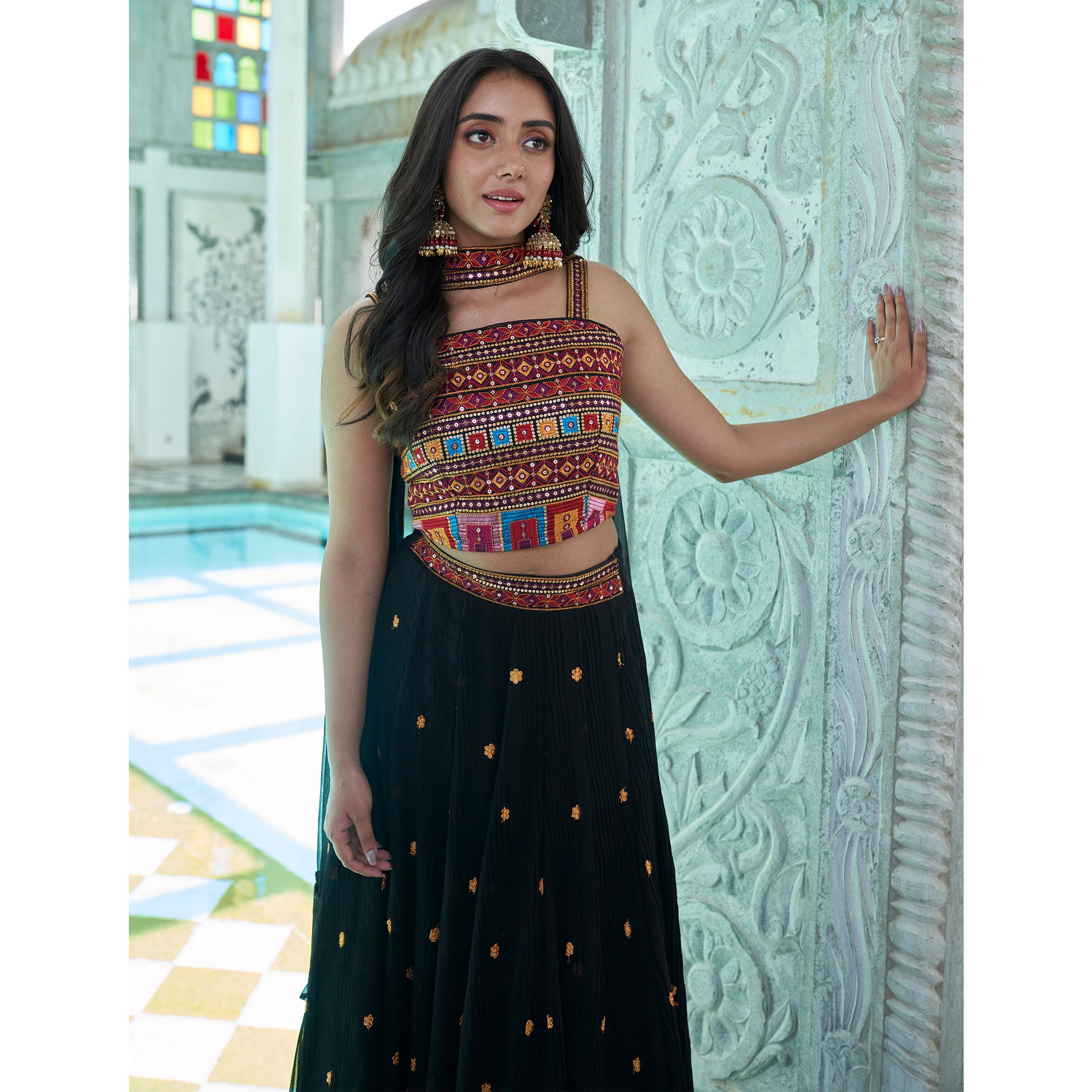 Black Sequins Embroidered Georgette Lehenga Choli