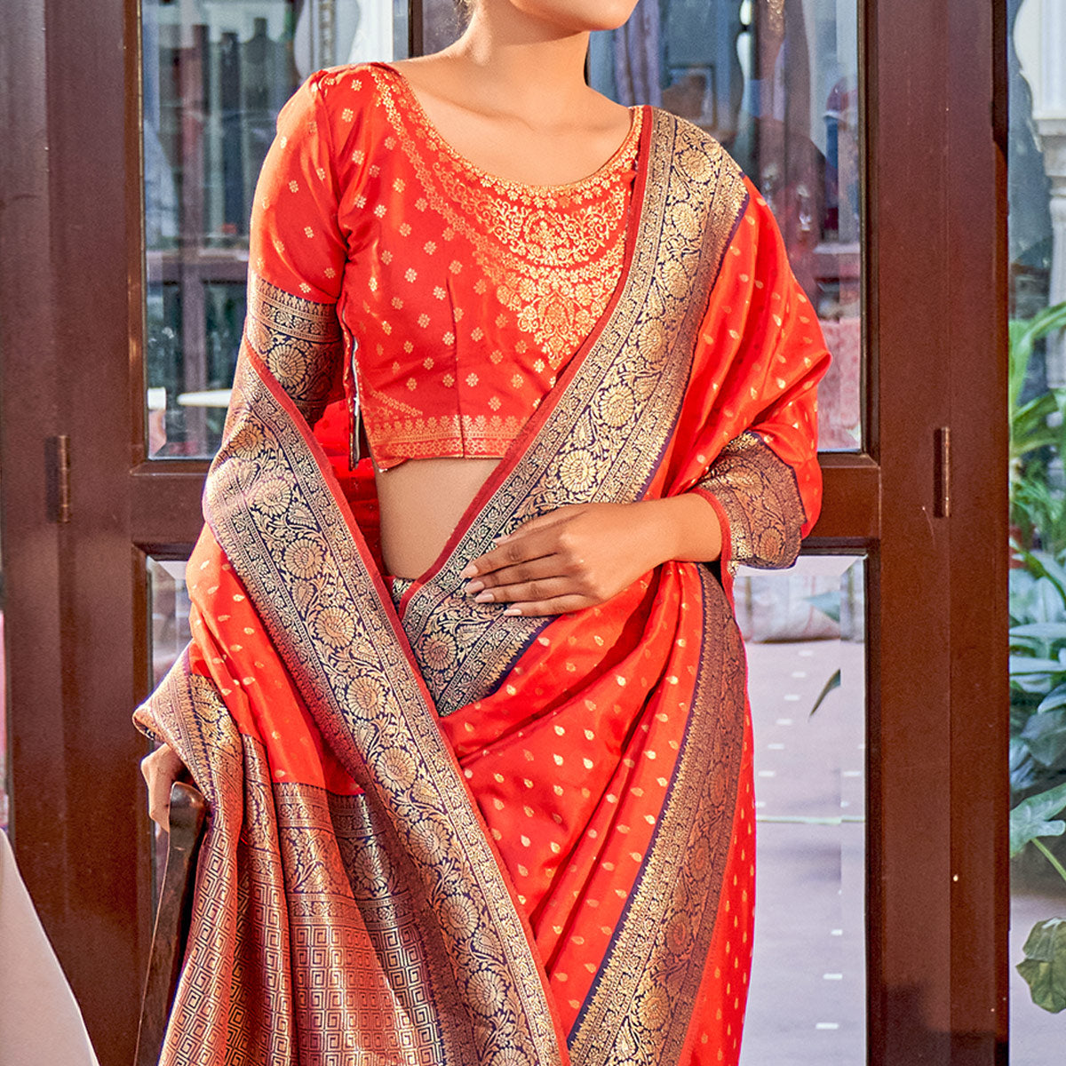 Red Woven Banarasi Silk Saree