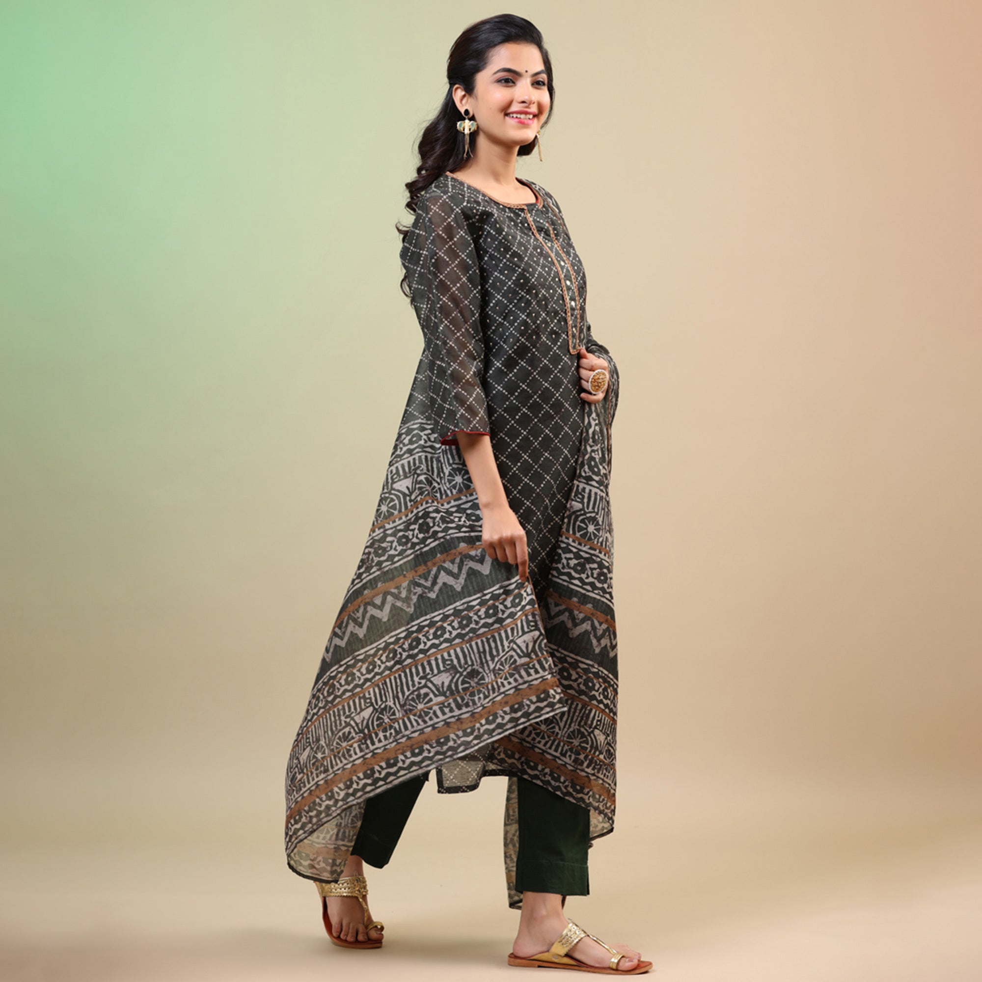 Black Printed Chanderi Salwar Suit