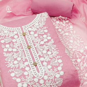 Pink Floral Embroidered Modal Dress Material