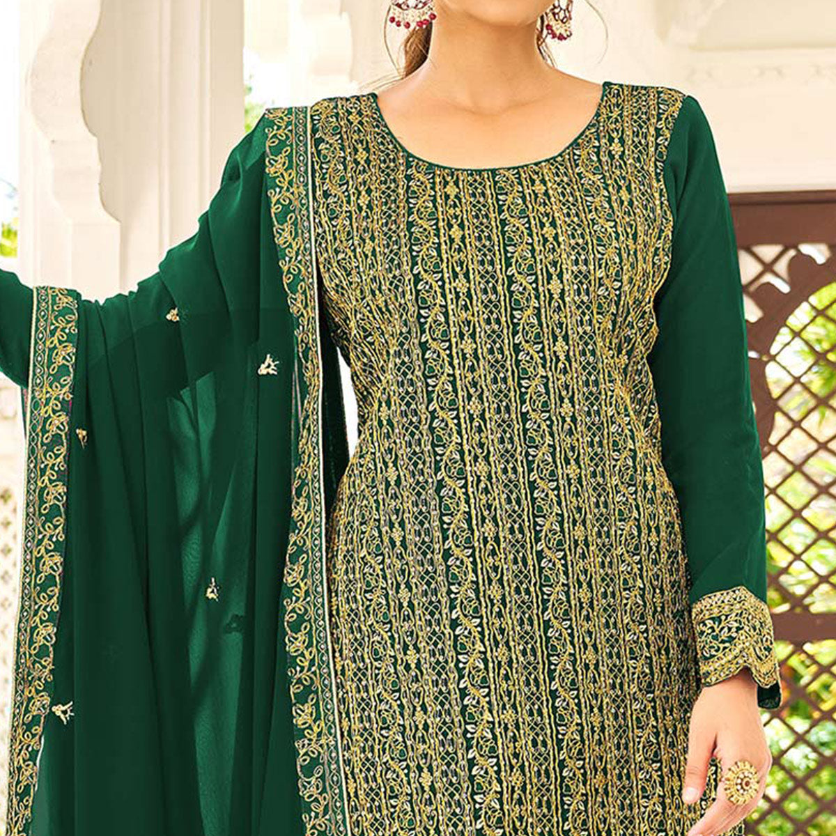 Green Sequins Embroidered Georgette Suit