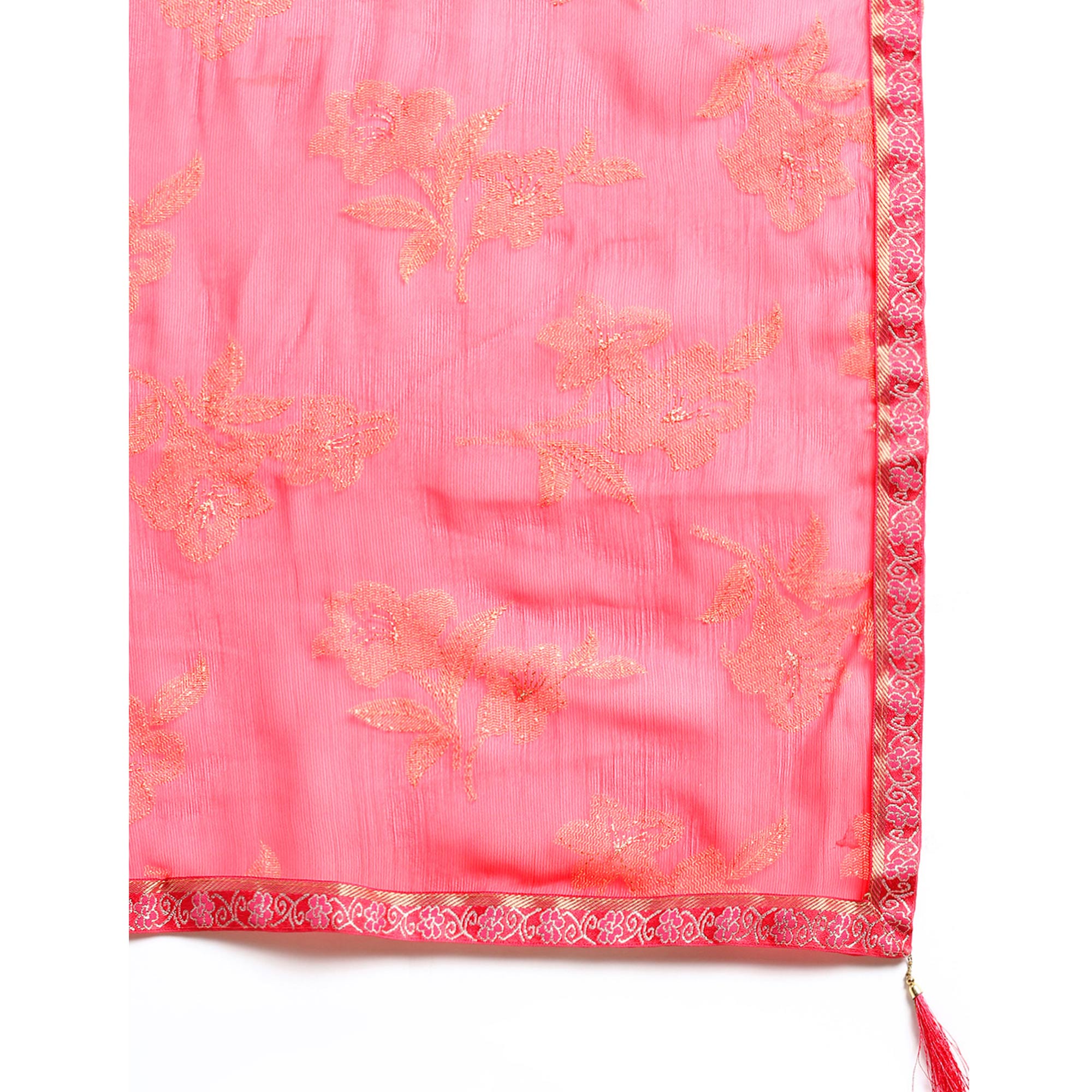 Pink Floral Foil Printed Zomato Saree