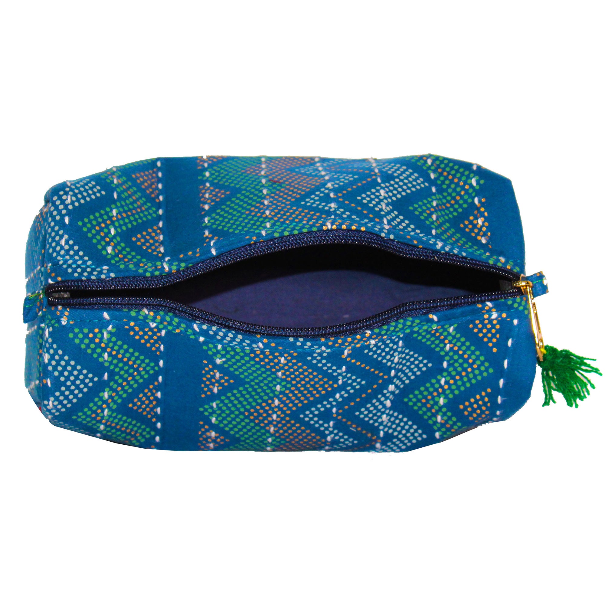 TMN - Women Blue Printed With Embroidered Vegan Leather Cosmetic Pouch