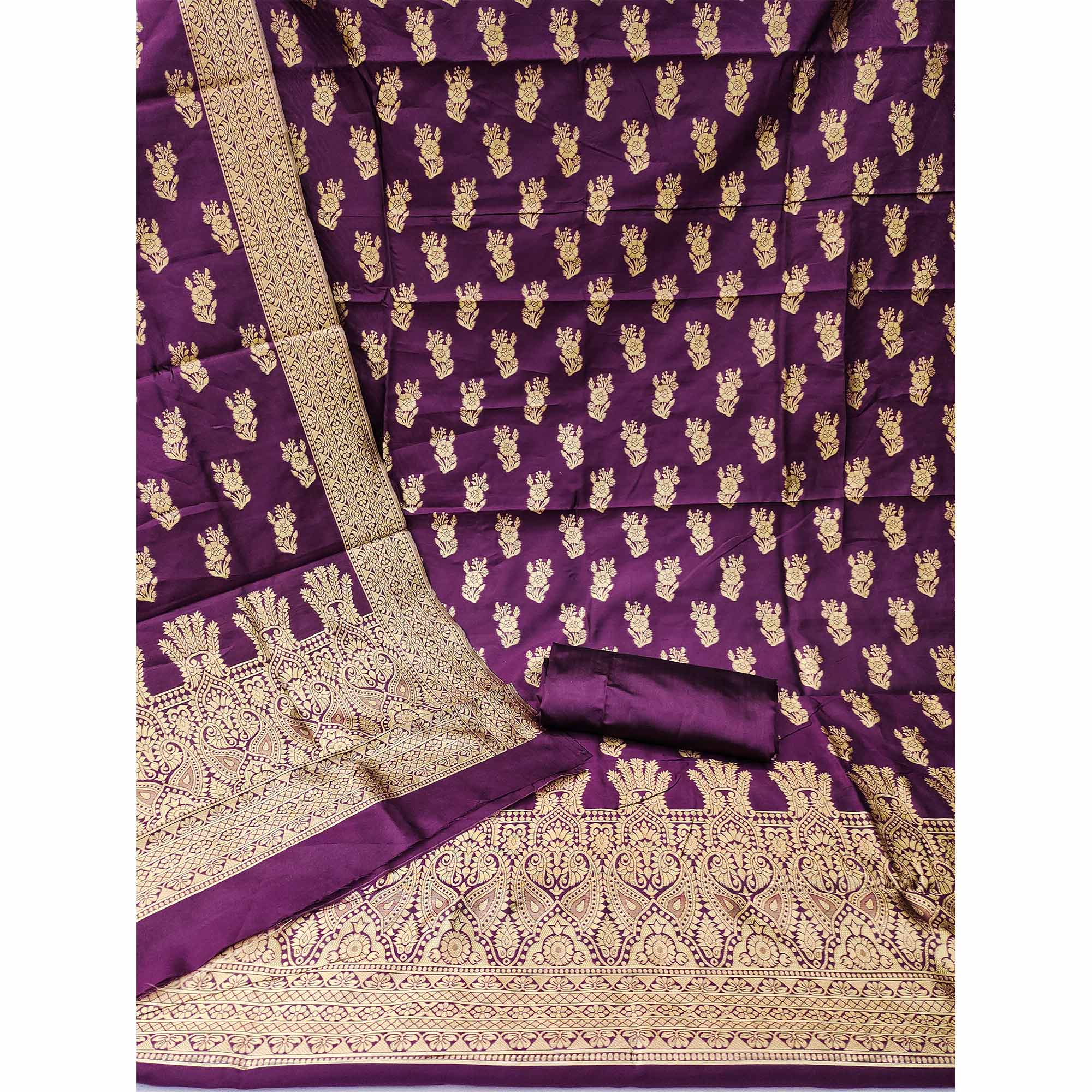 Purple Floral Woven Jacquard Dress Material