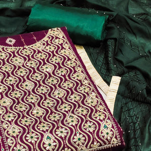 Wine Woven With Embroidered Modal Dress Material