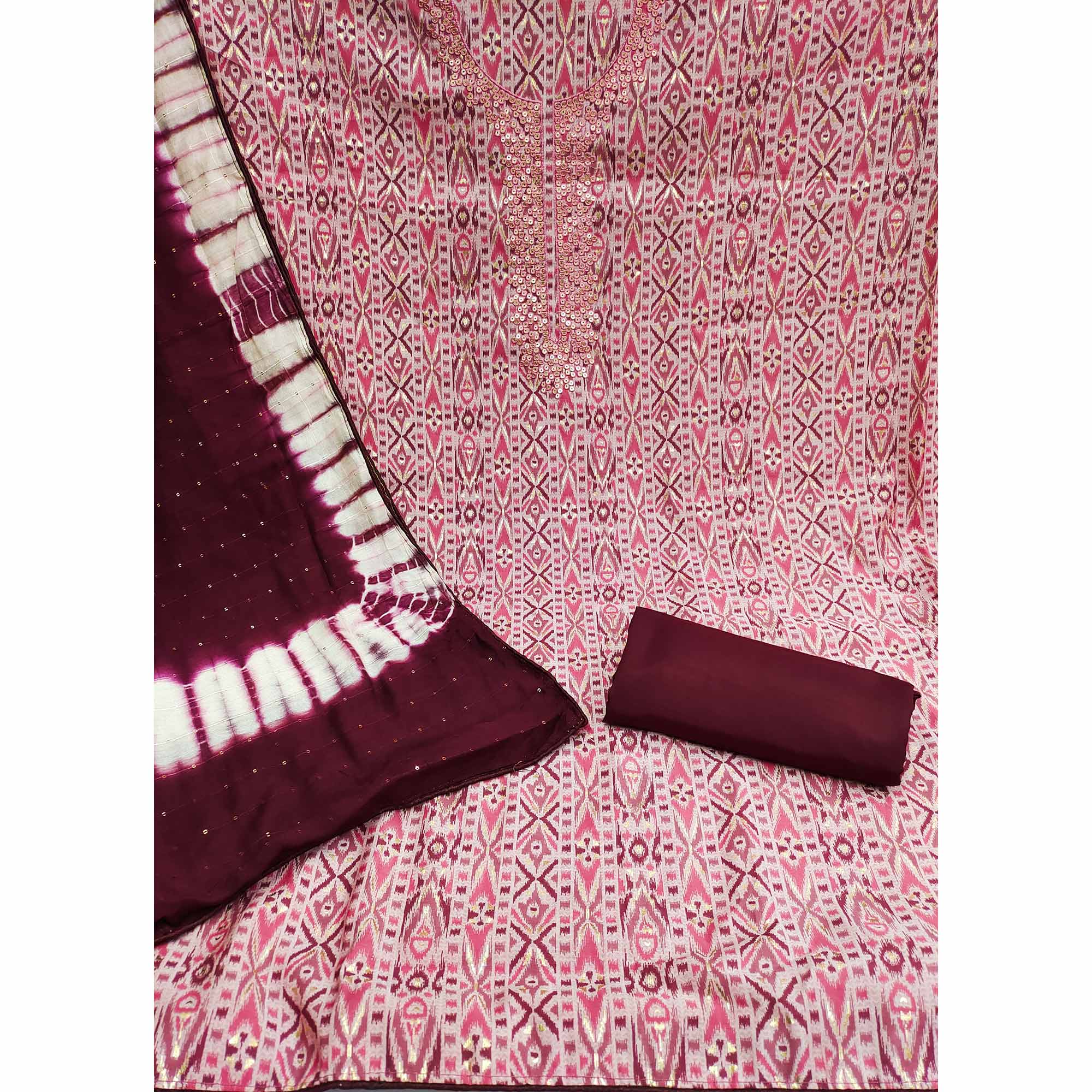 Pink Ikkat Printed Modal Dress Material