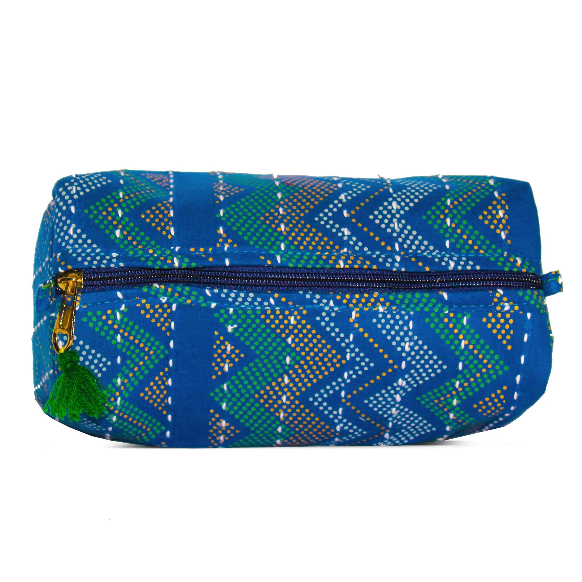 TMN - Women Blue Printed With Embroidered Vegan Leather Cosmetic Pouch