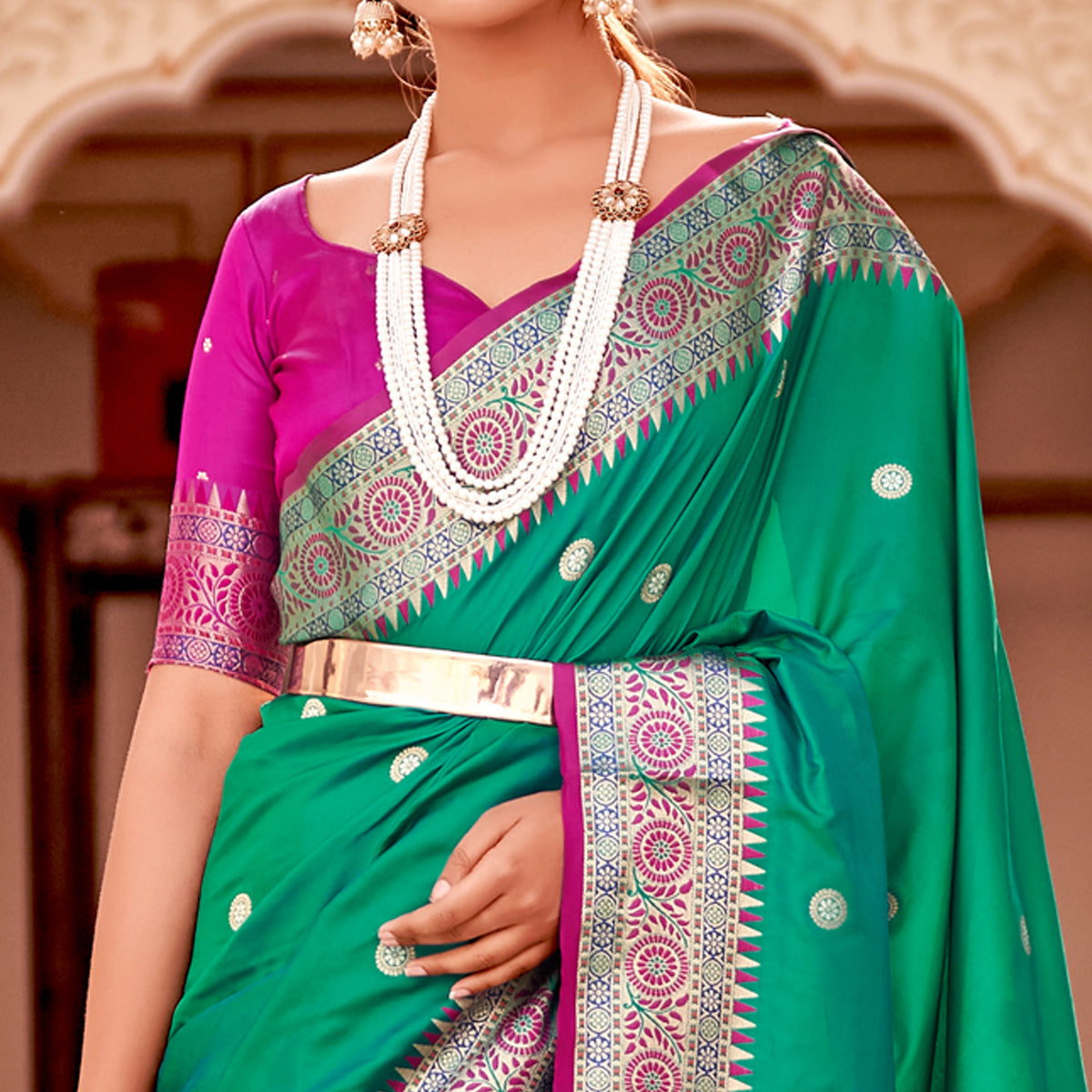 Green Woven Banarasi Silk Saree