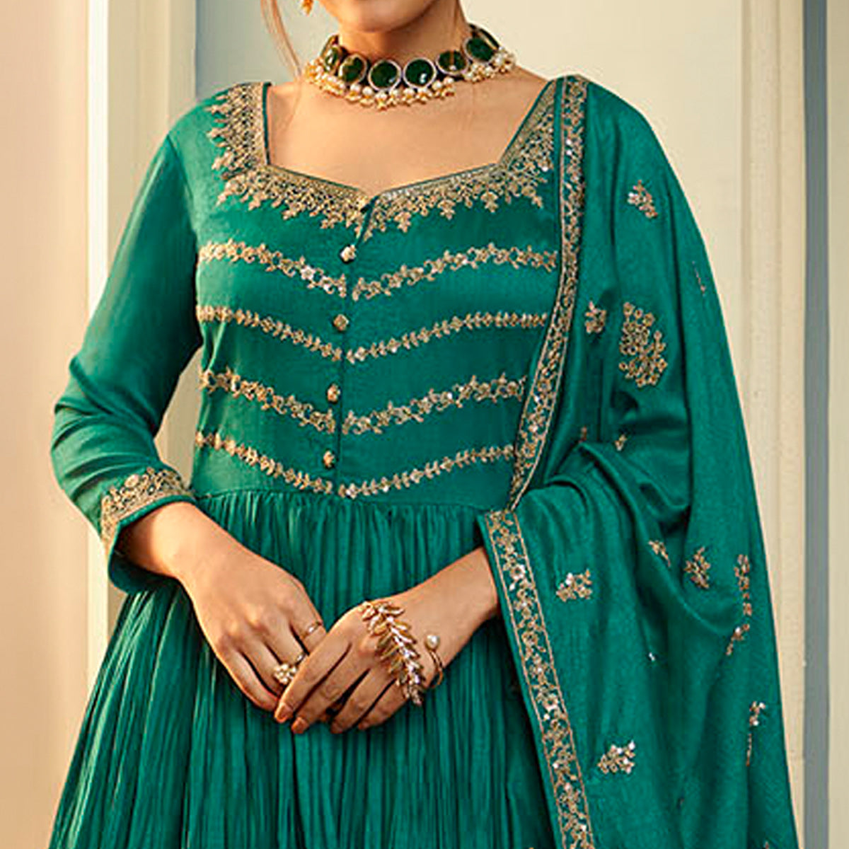 Rama Blue Embroidered Georgette Gown