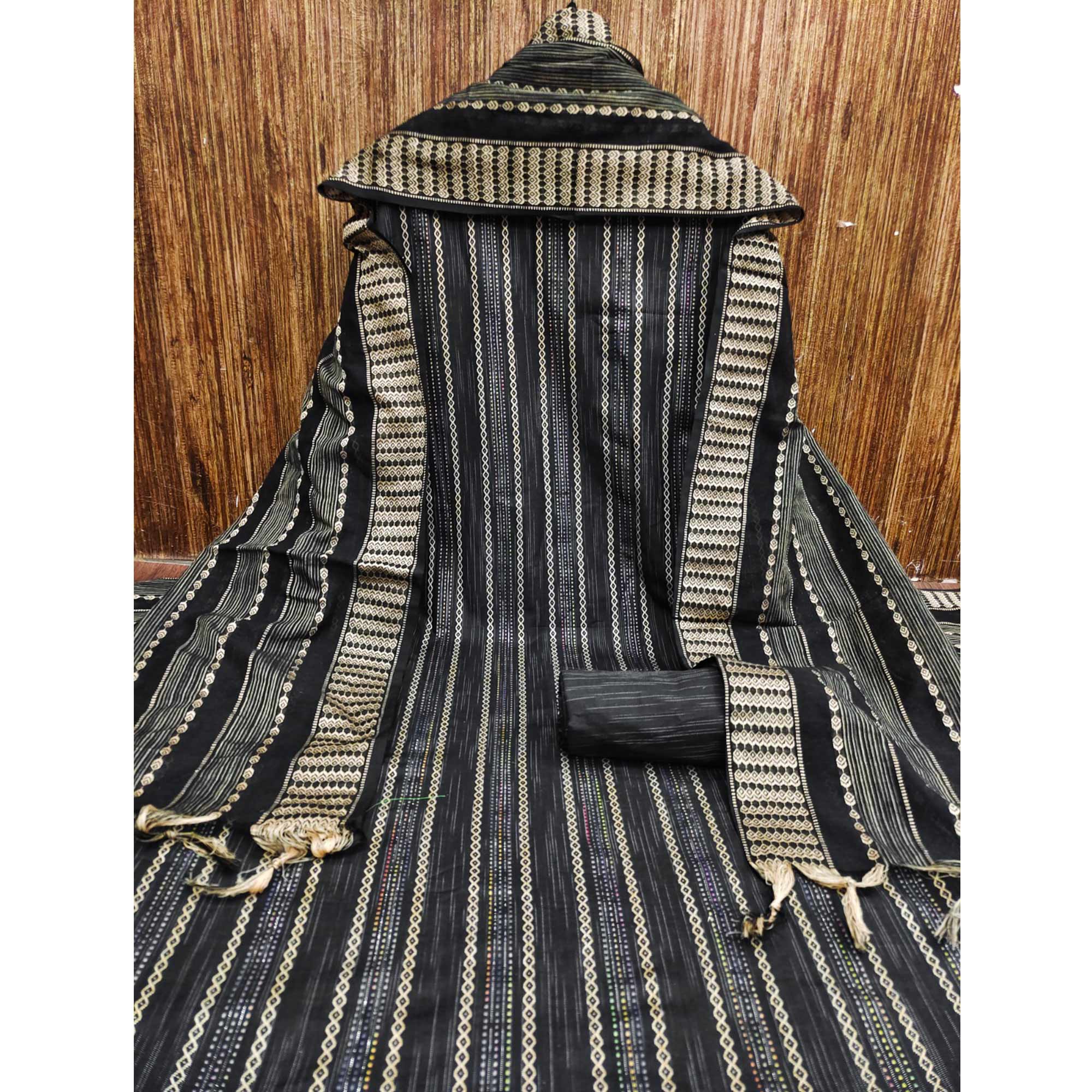 Black Woven Cotton Blend Dress Material