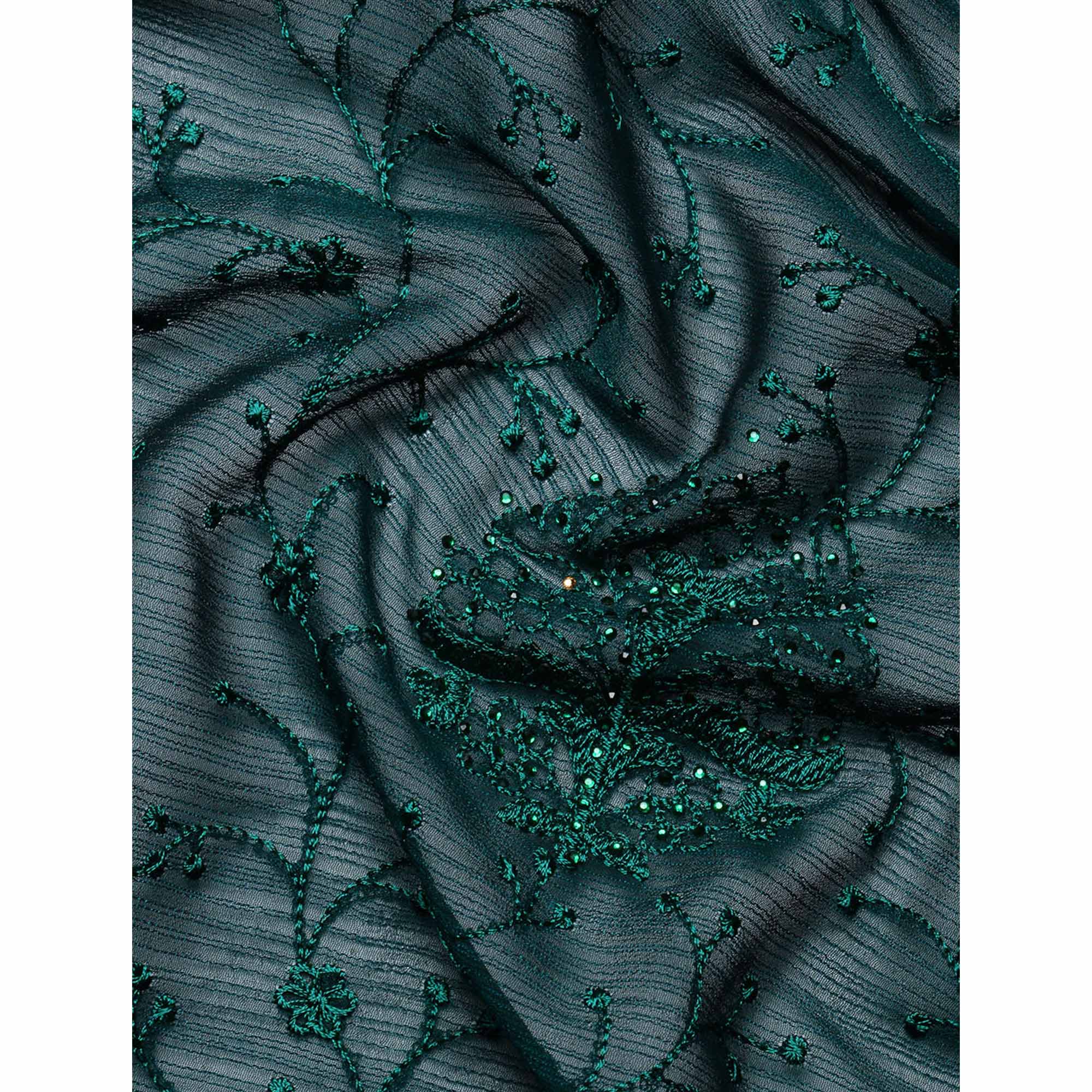 Green Floral Embroidered Zomato Silk Saree