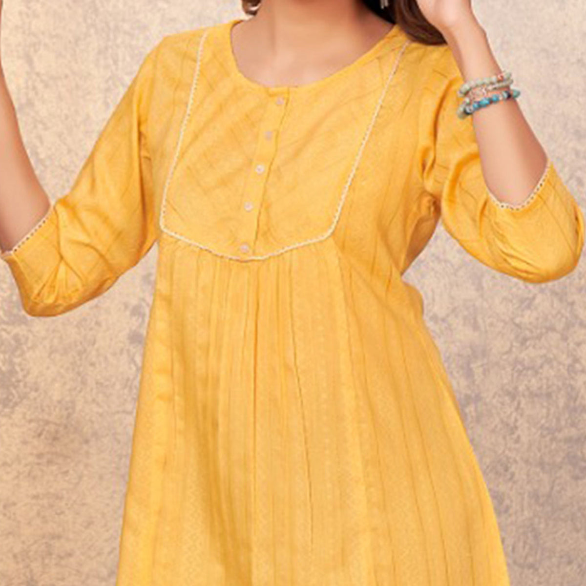 Yellow Embroidered Cotton Silk Top
