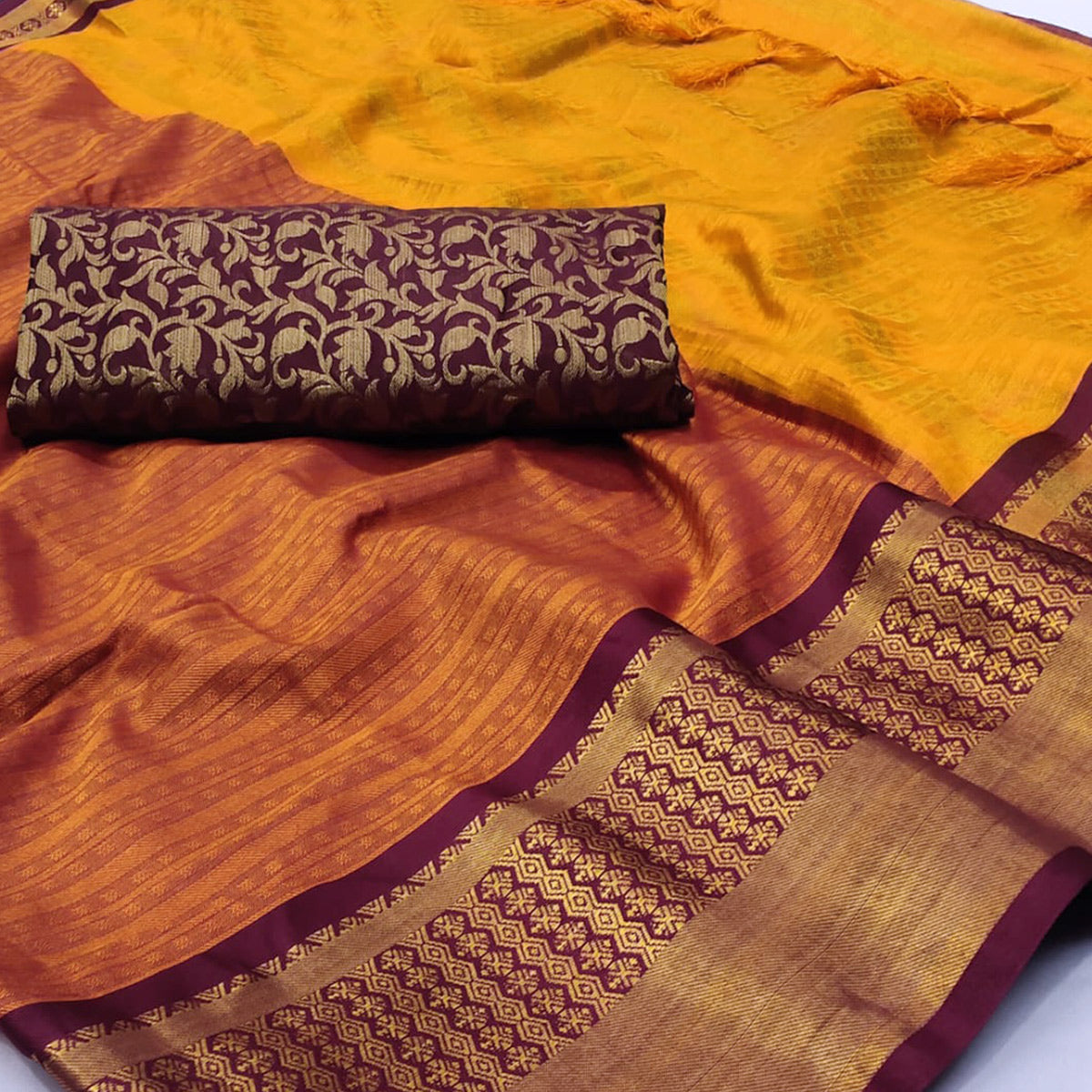 Orange Woven Cotton Silk Saree