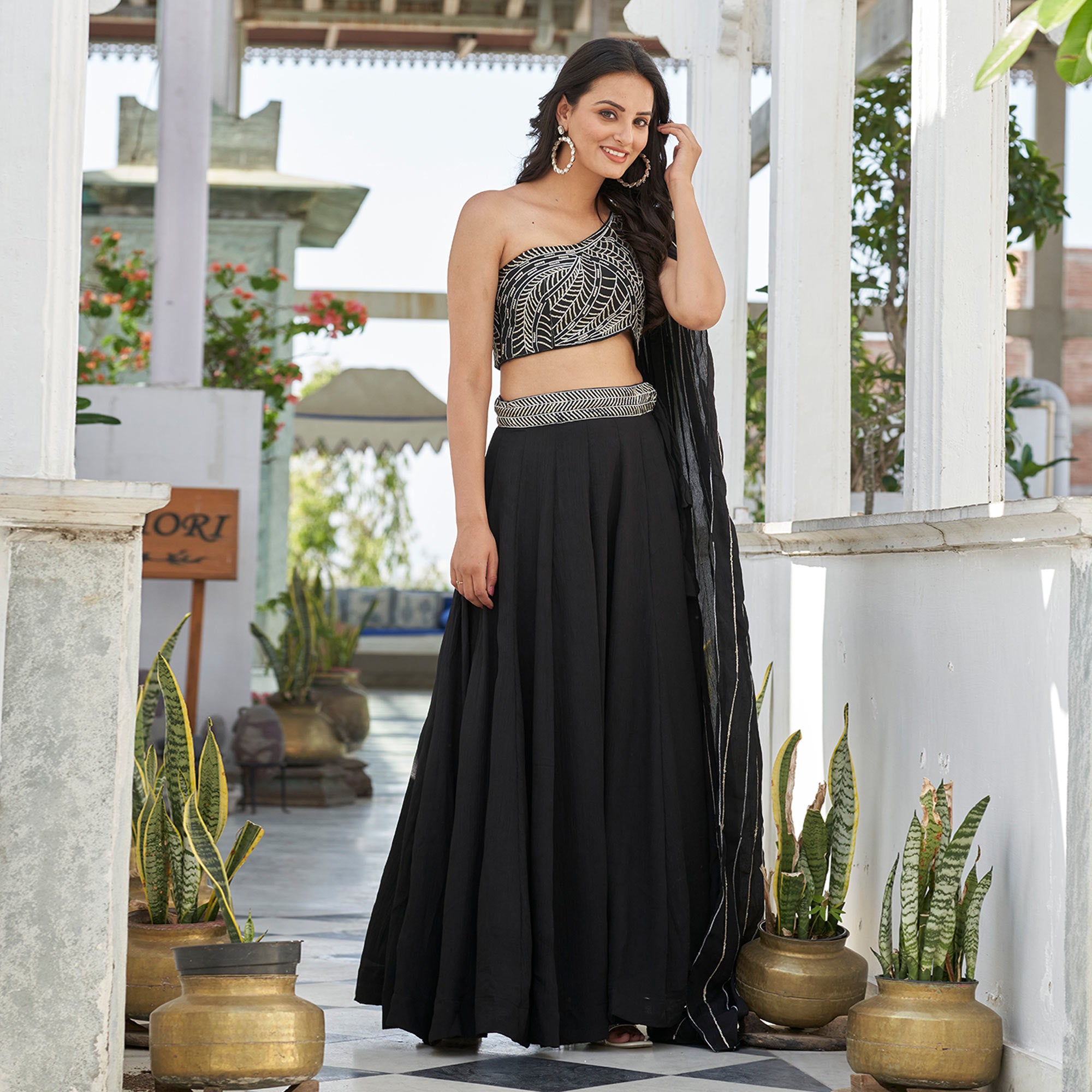 Black Sequins Embroidered Chiffon Lehenga Choli