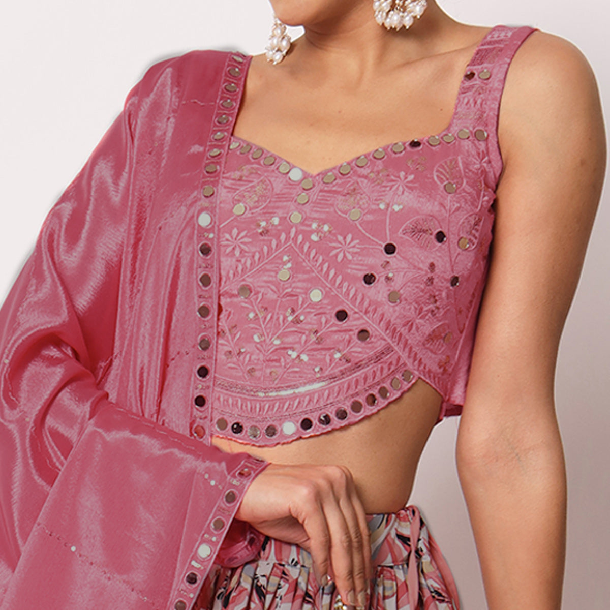 Pink Printed Art Silk Lehenga Choli