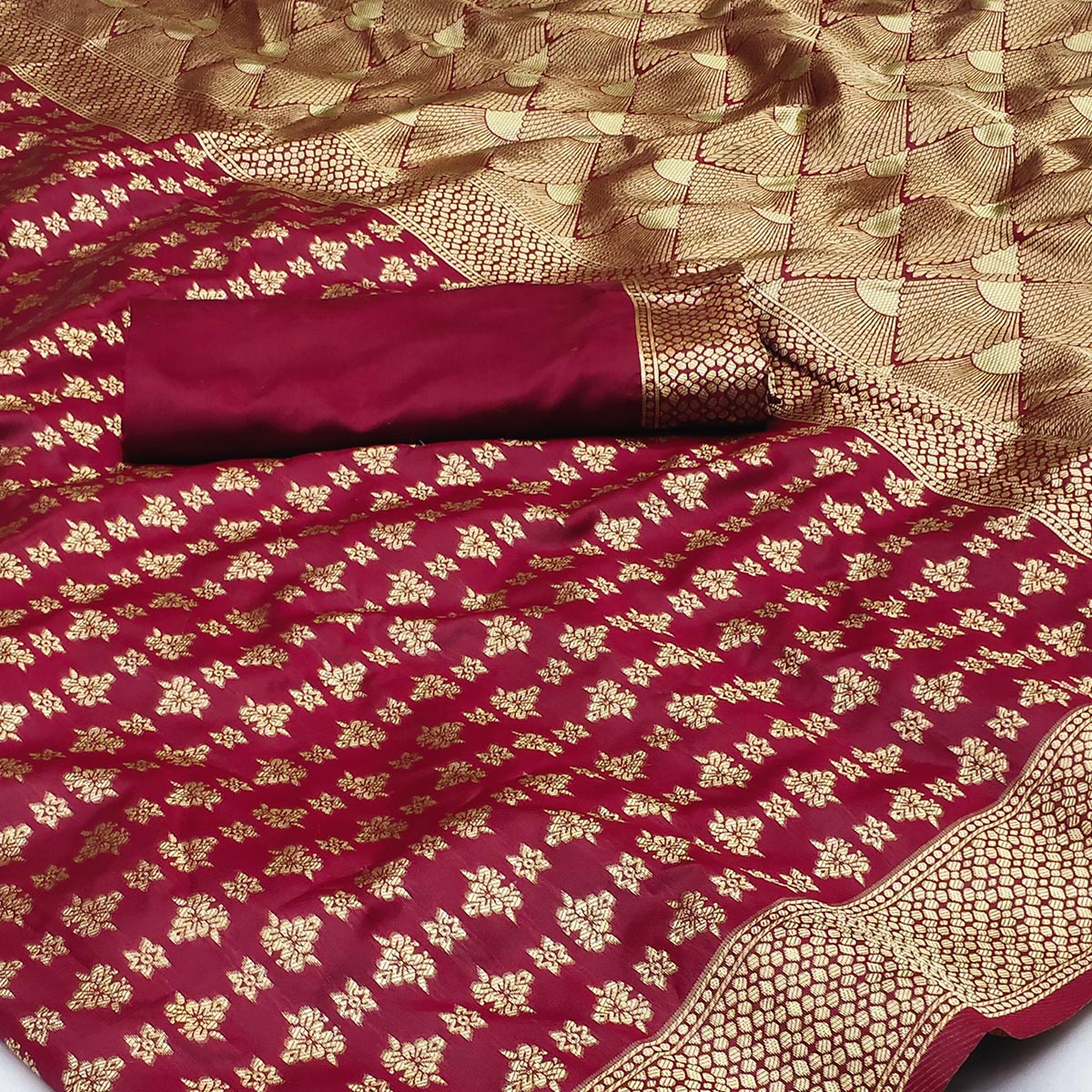 Maroon Woven Banarasi Silk Saree