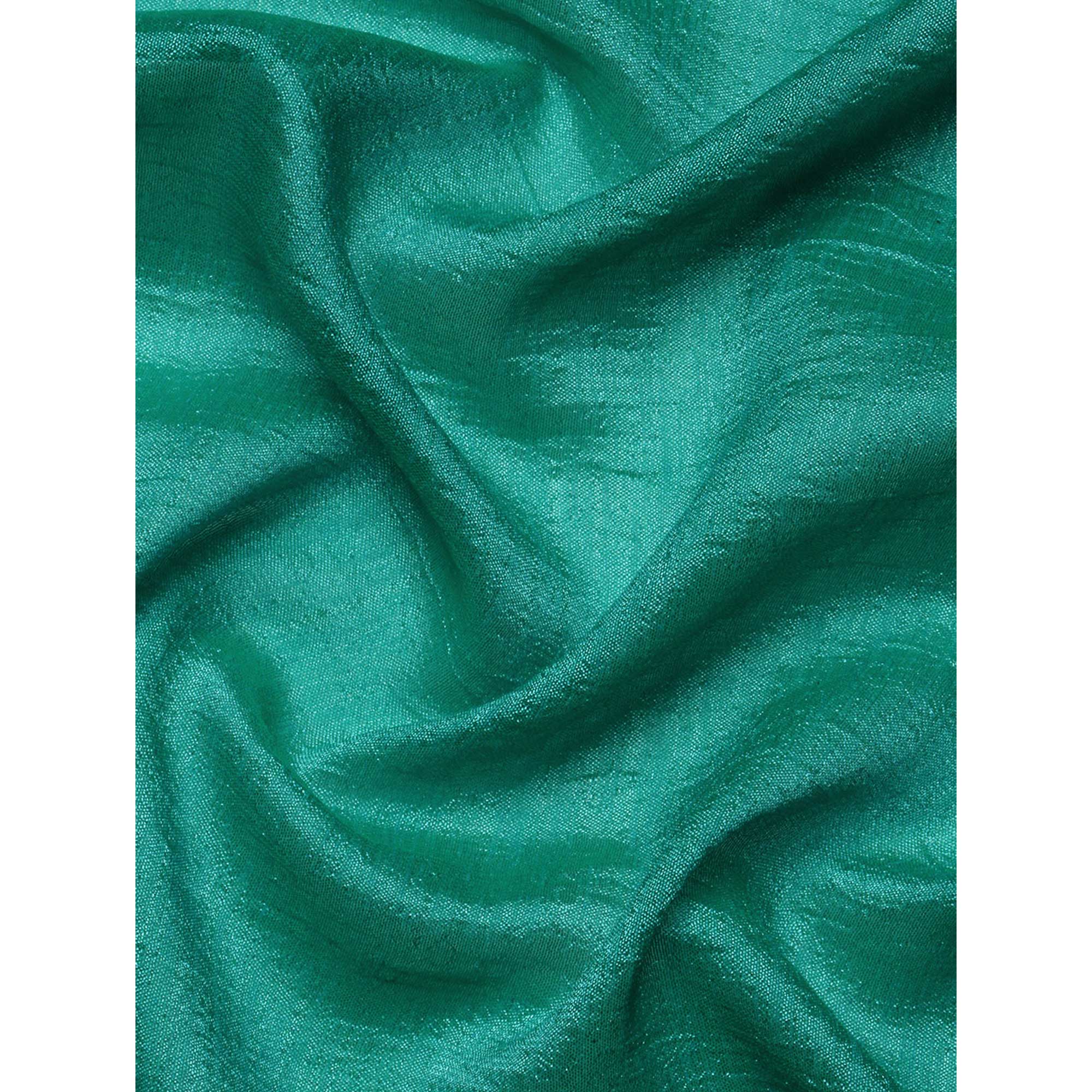 Turquoise Green Solid Vichitra Silk Saree With Fancy Border