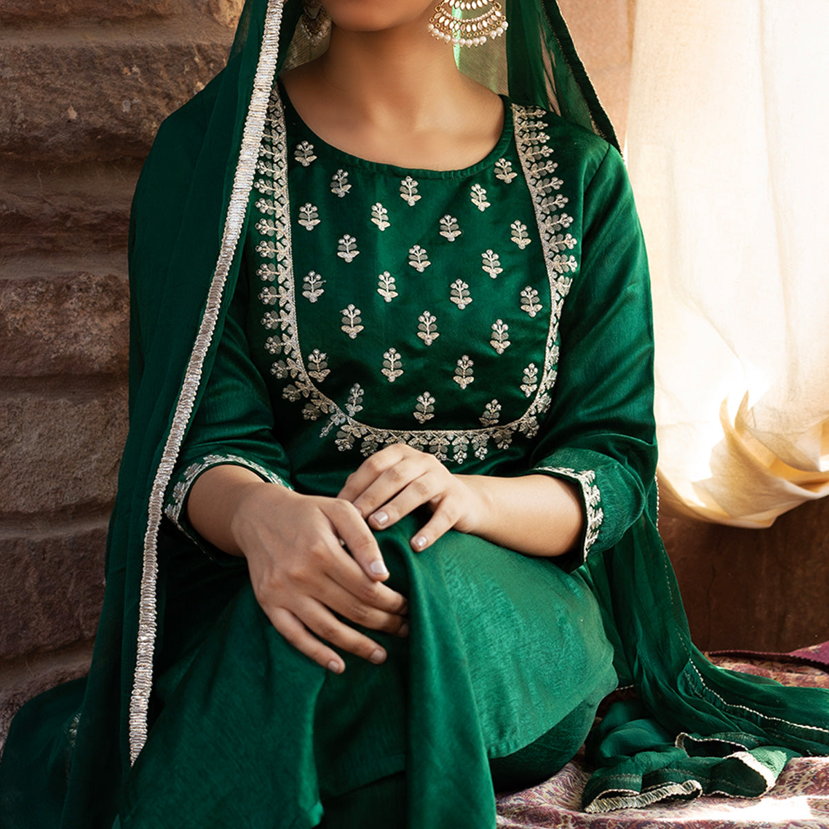 Green Embroidered Velvet Salwar Suit