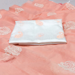 Peach Embroidered Chanderi Saree