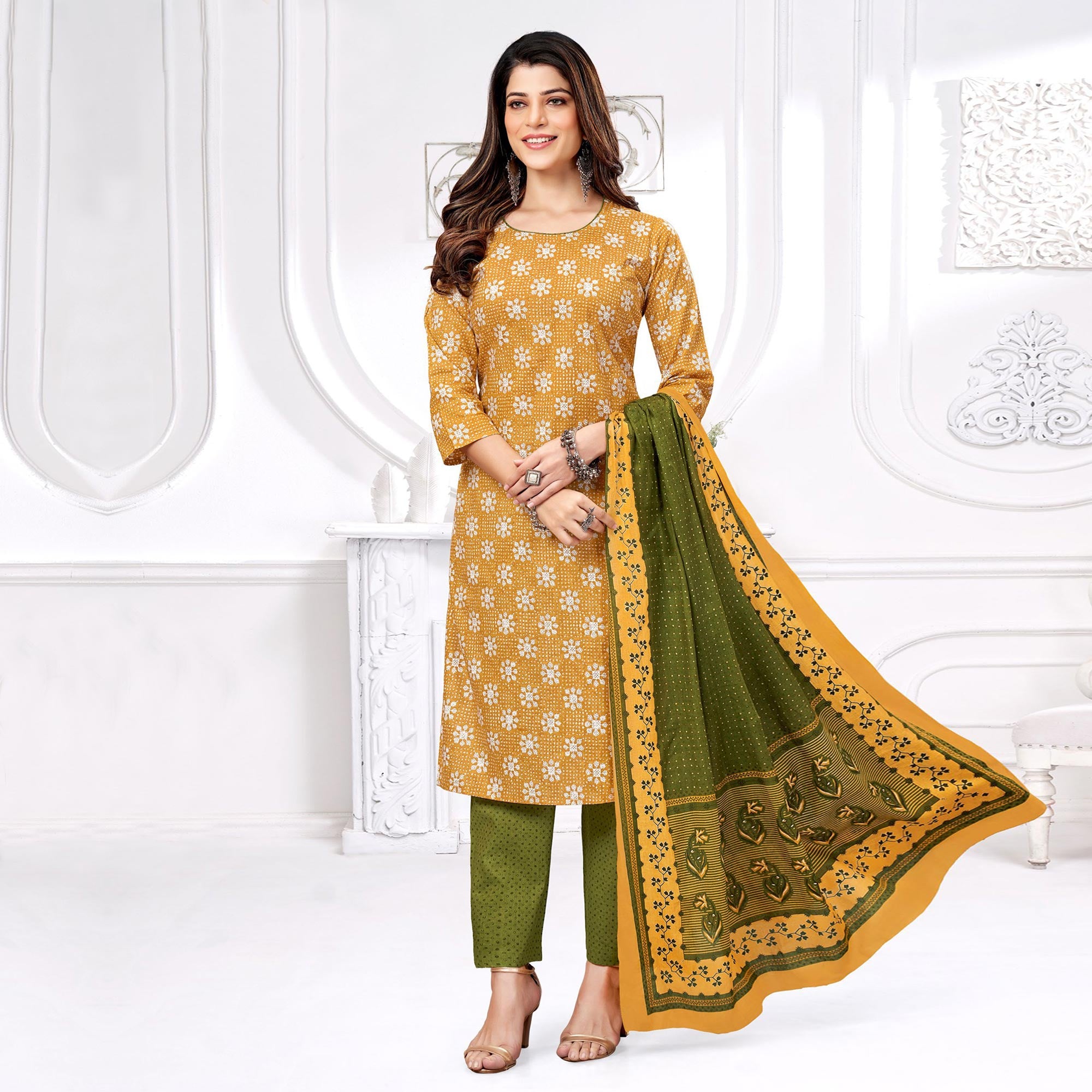 Mustard Printed Pure Cotton Suit