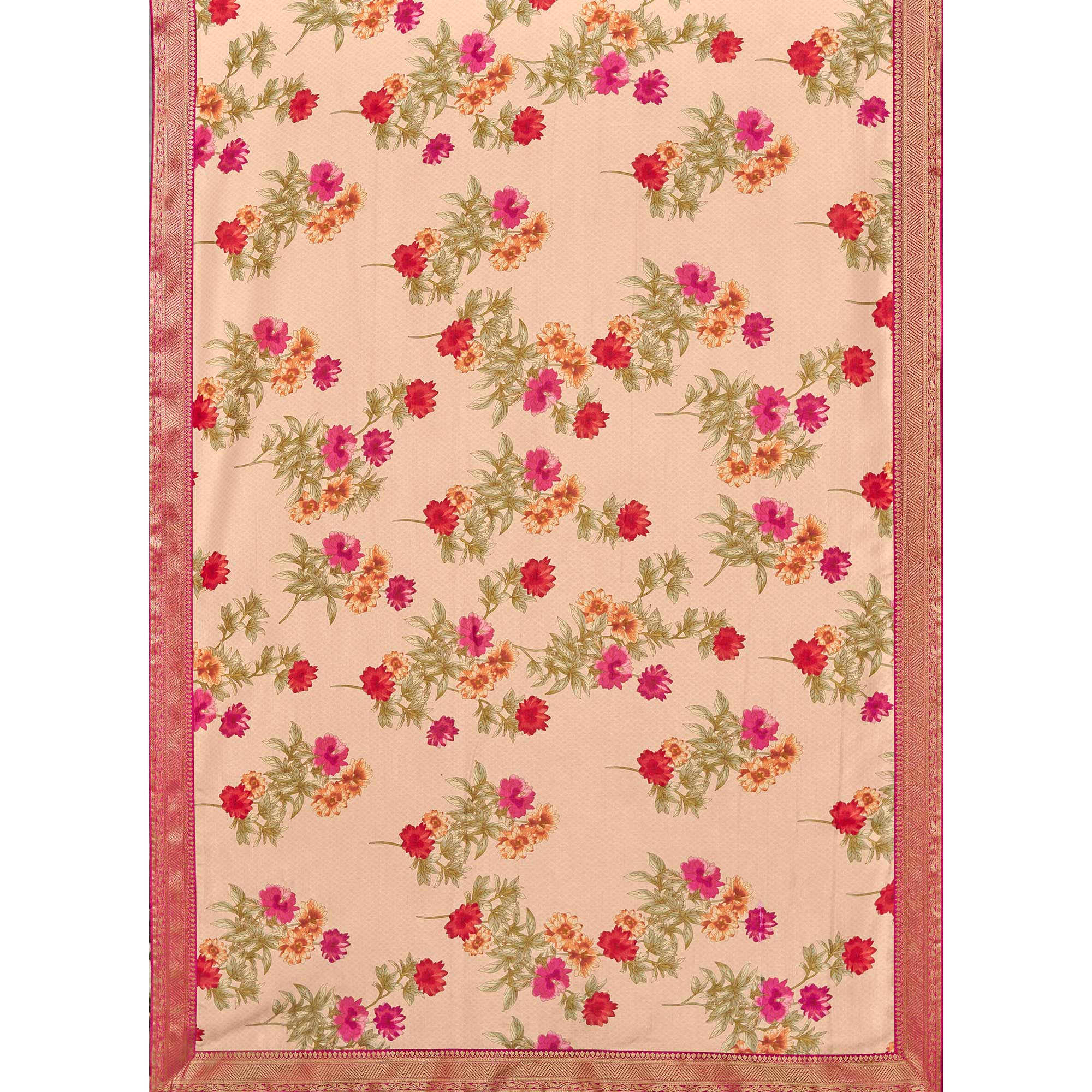 Beige Floral Printed Tussar Silk Saree