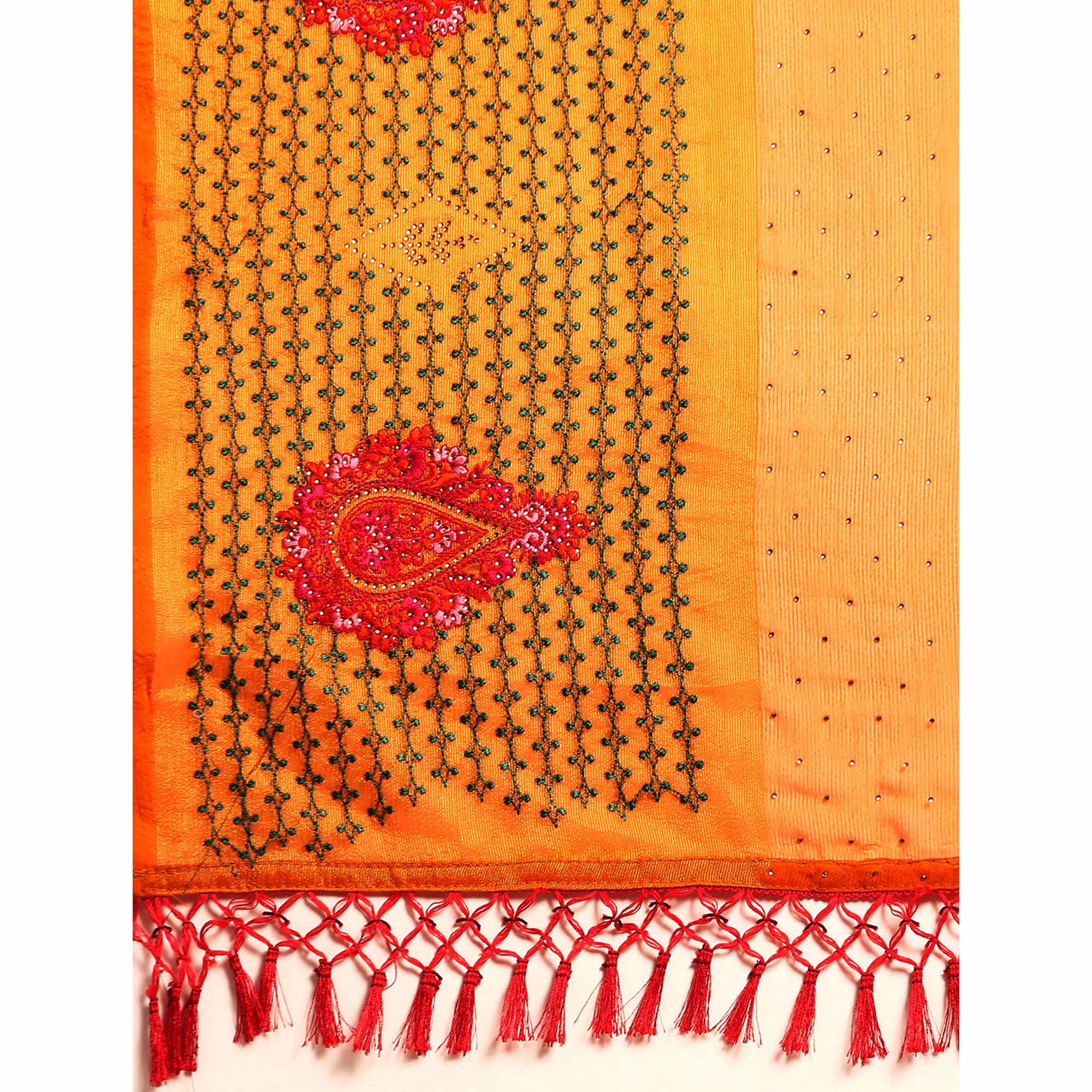 Yellow Swarovski With Embroidery Work Viscose Chiffon Saree