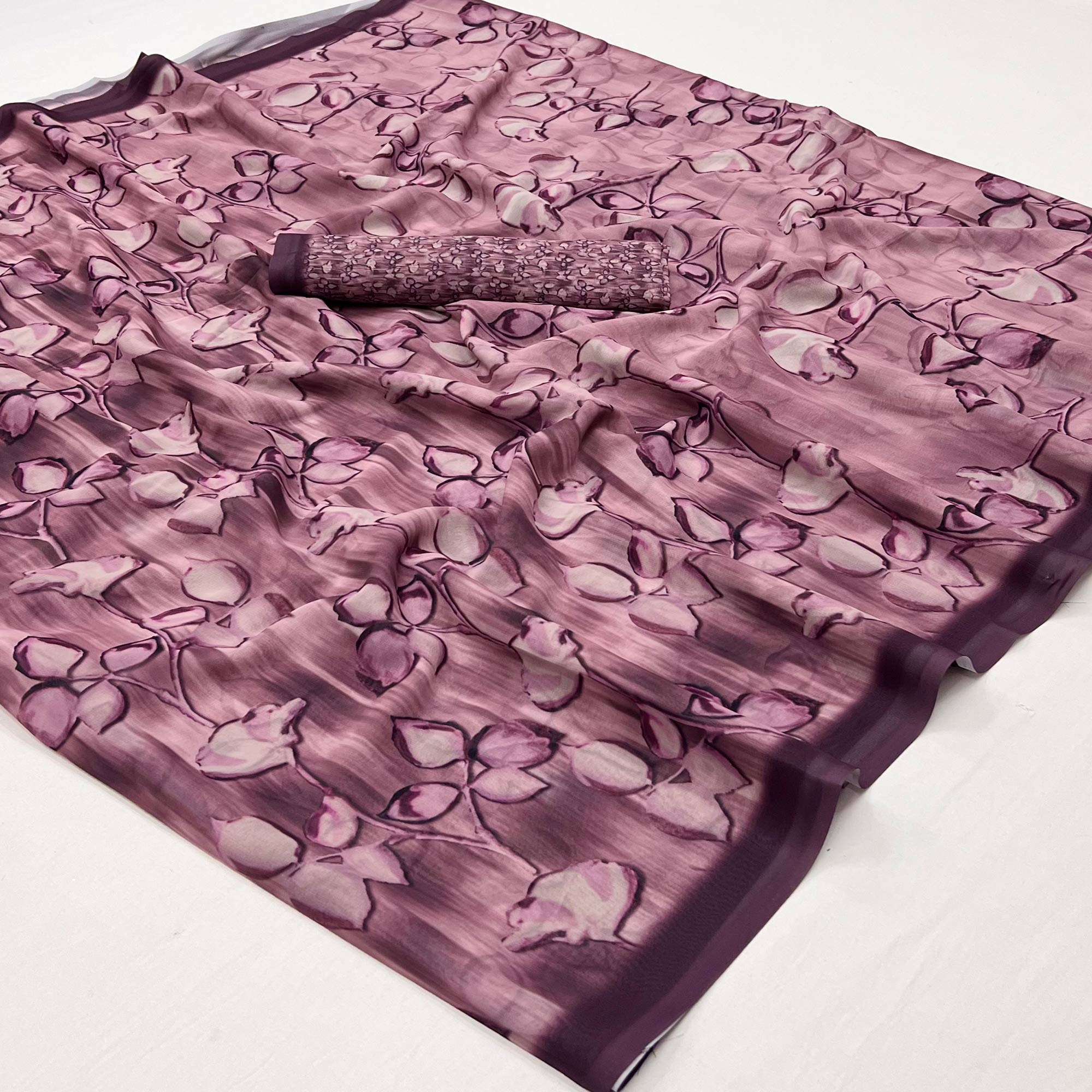 Wine Digital Floral Printed Georgette Saree