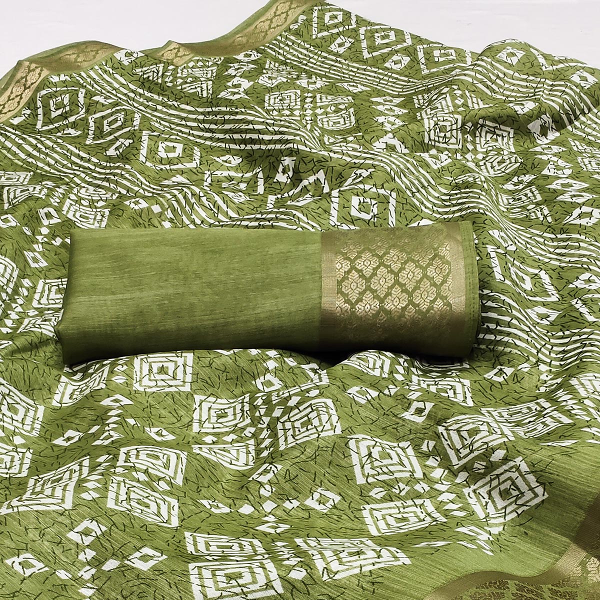 Green Printed Cotton Silk Saree