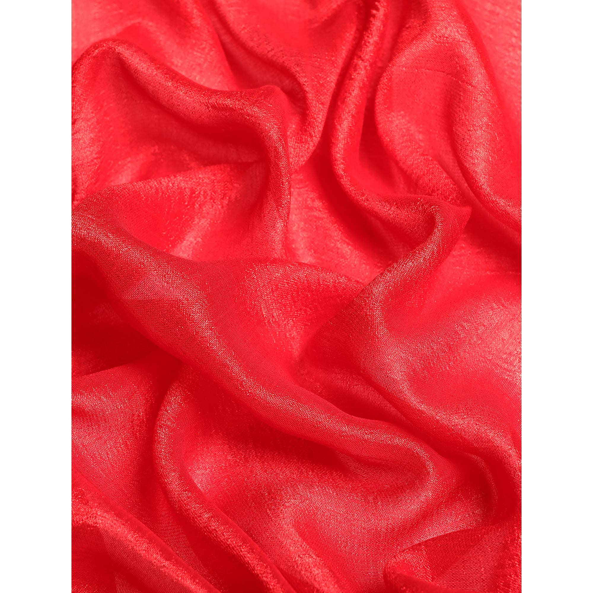 Red Solid Vichitra Silk Saree With Fancy Border