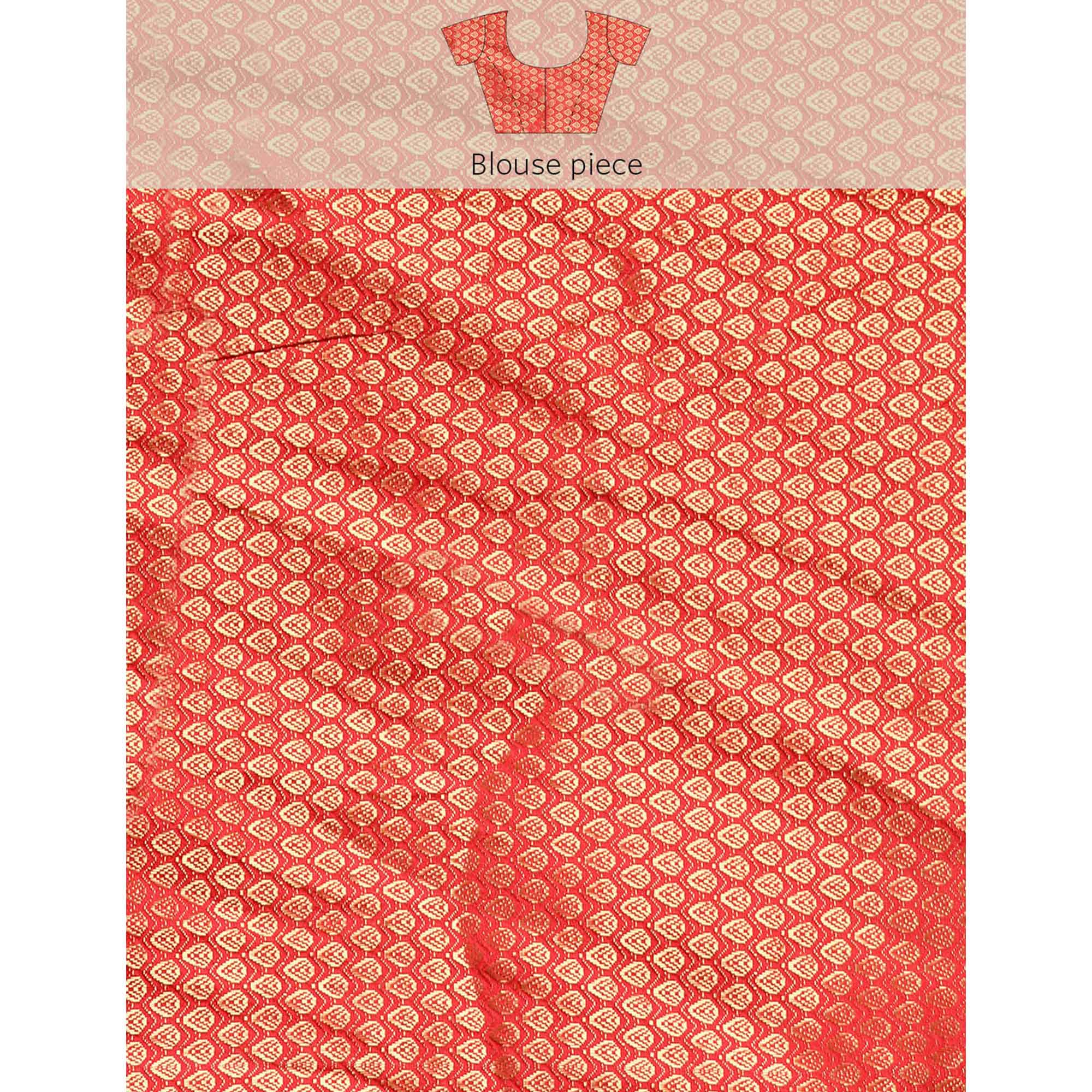 Red Foil Printed With Swarovski Zomato Silk Saree