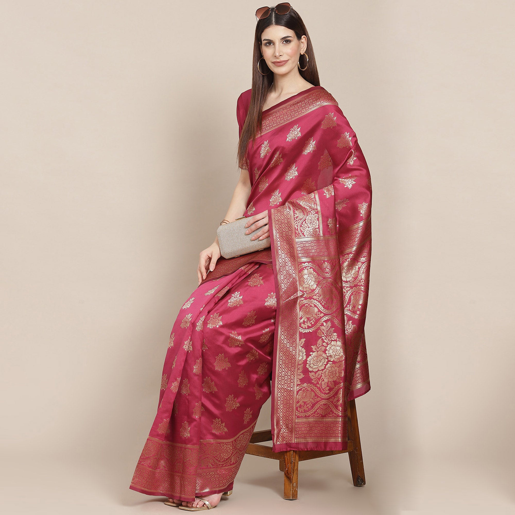 Pink Woven Banarasi Silk Saree