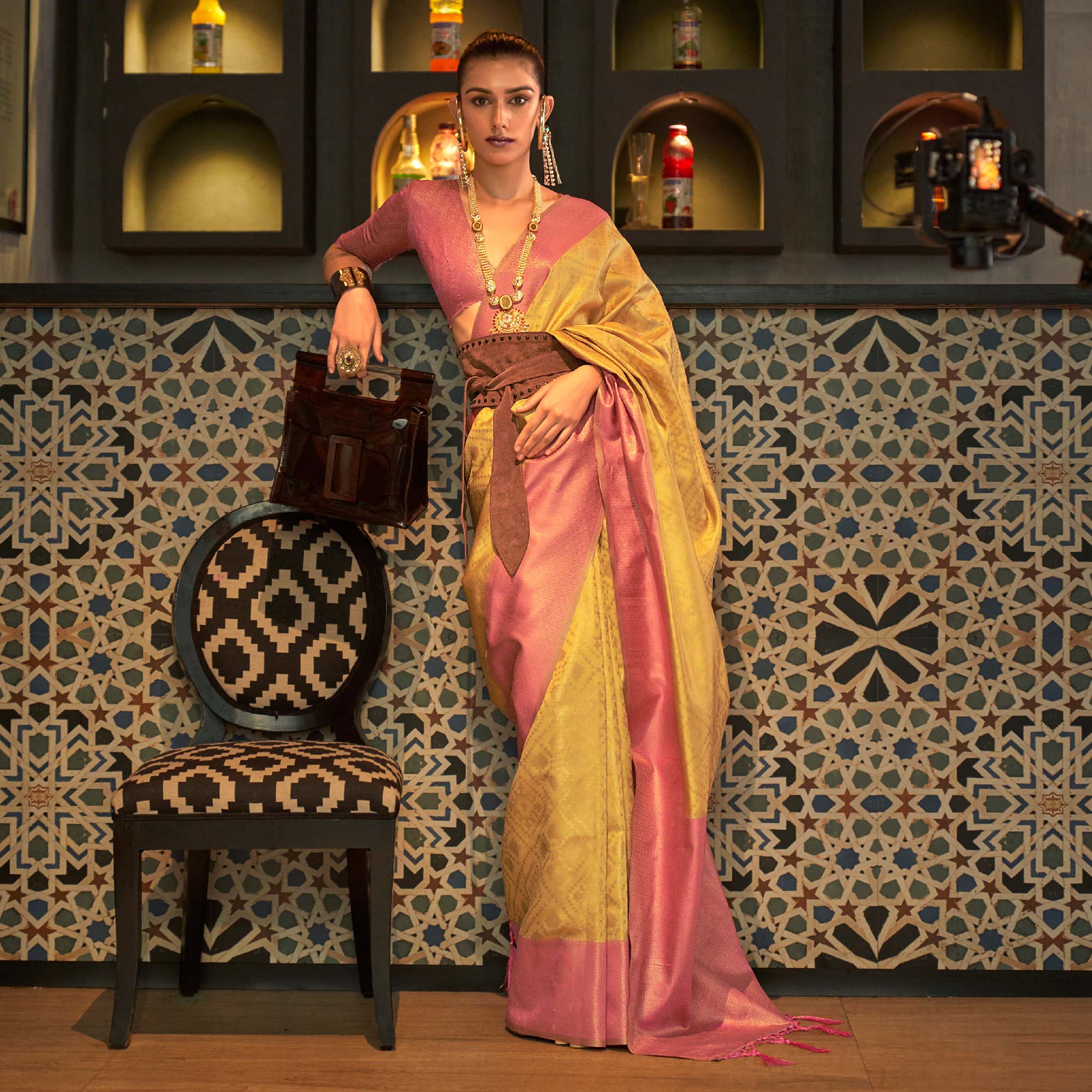 Yellow Woven Art Silk Saree With Tassels