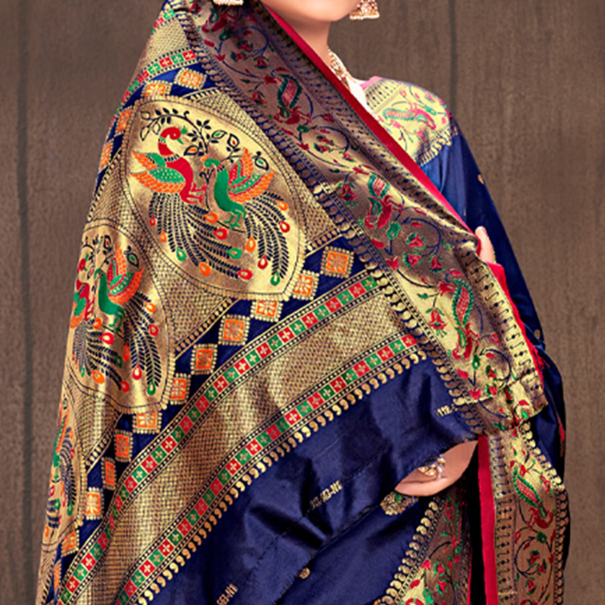 Blue Woven Cotton Silk Paithani Saree