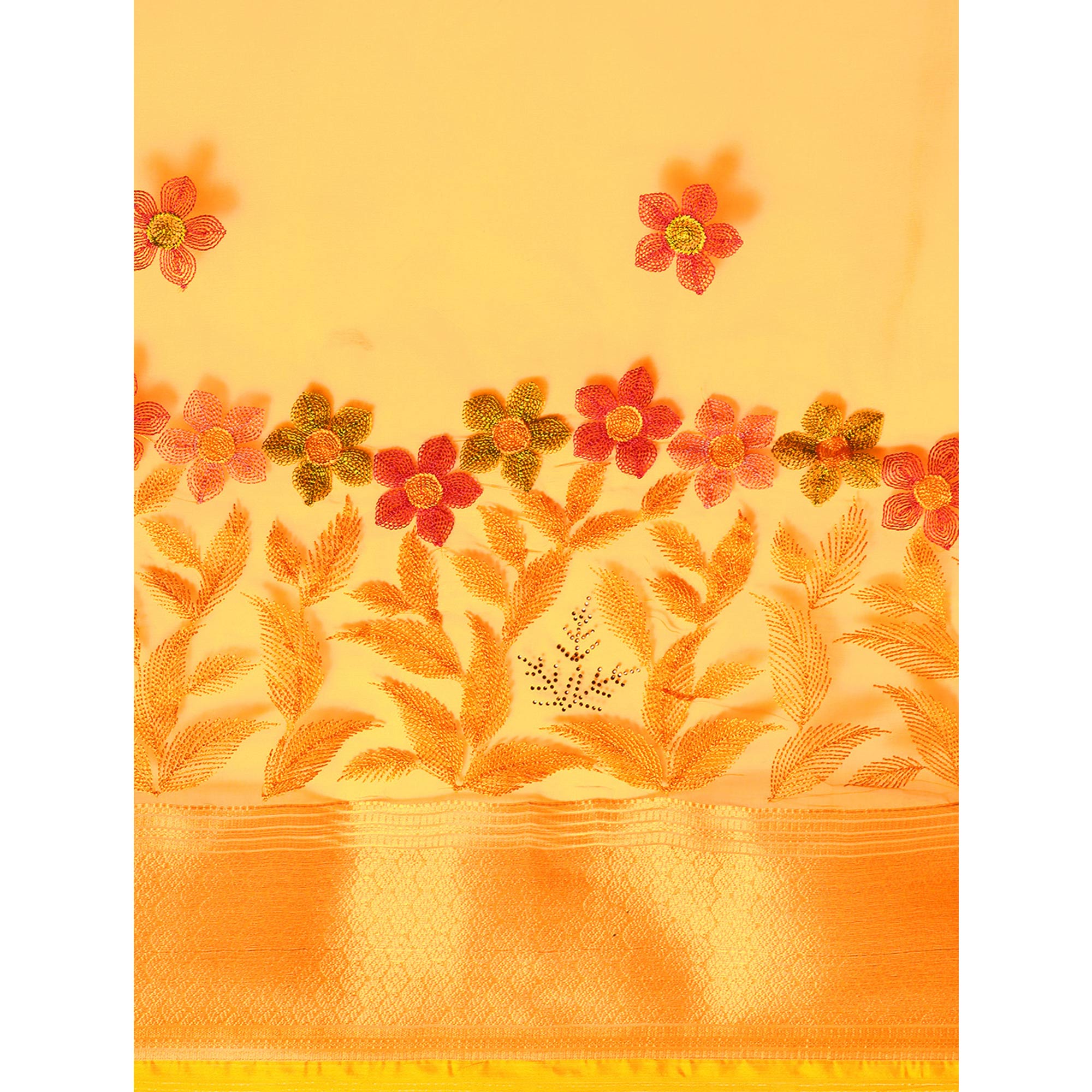 Yellow Floral Embroidered Organza Saree
