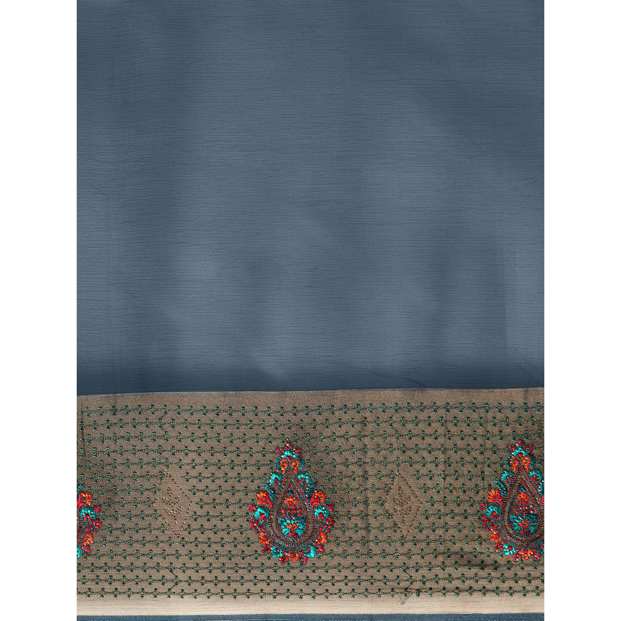 Blue Swarovski With Embroidery Work Viscose Chiffon Saree