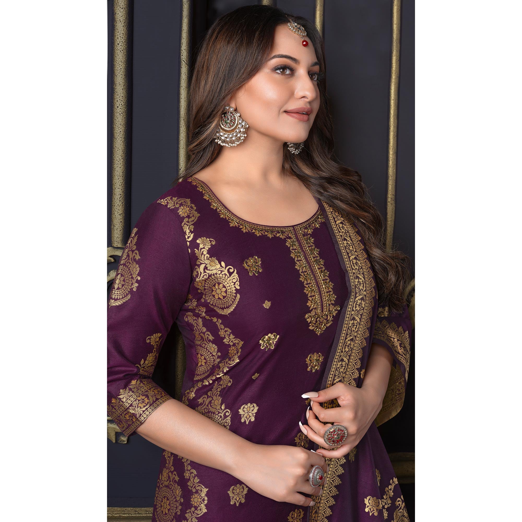 Purple Woven Banarasi Silk Salwar Suit