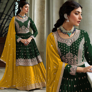 Green Floral Embroidered Georgette Sharara Suit