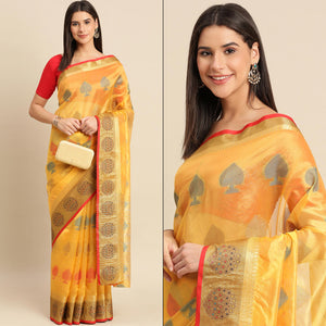 Golden Woven Organza Saree